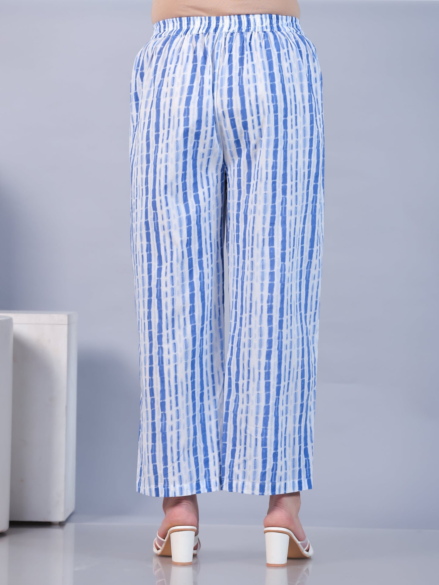 Soft Cotton Striped White Straight Trousers