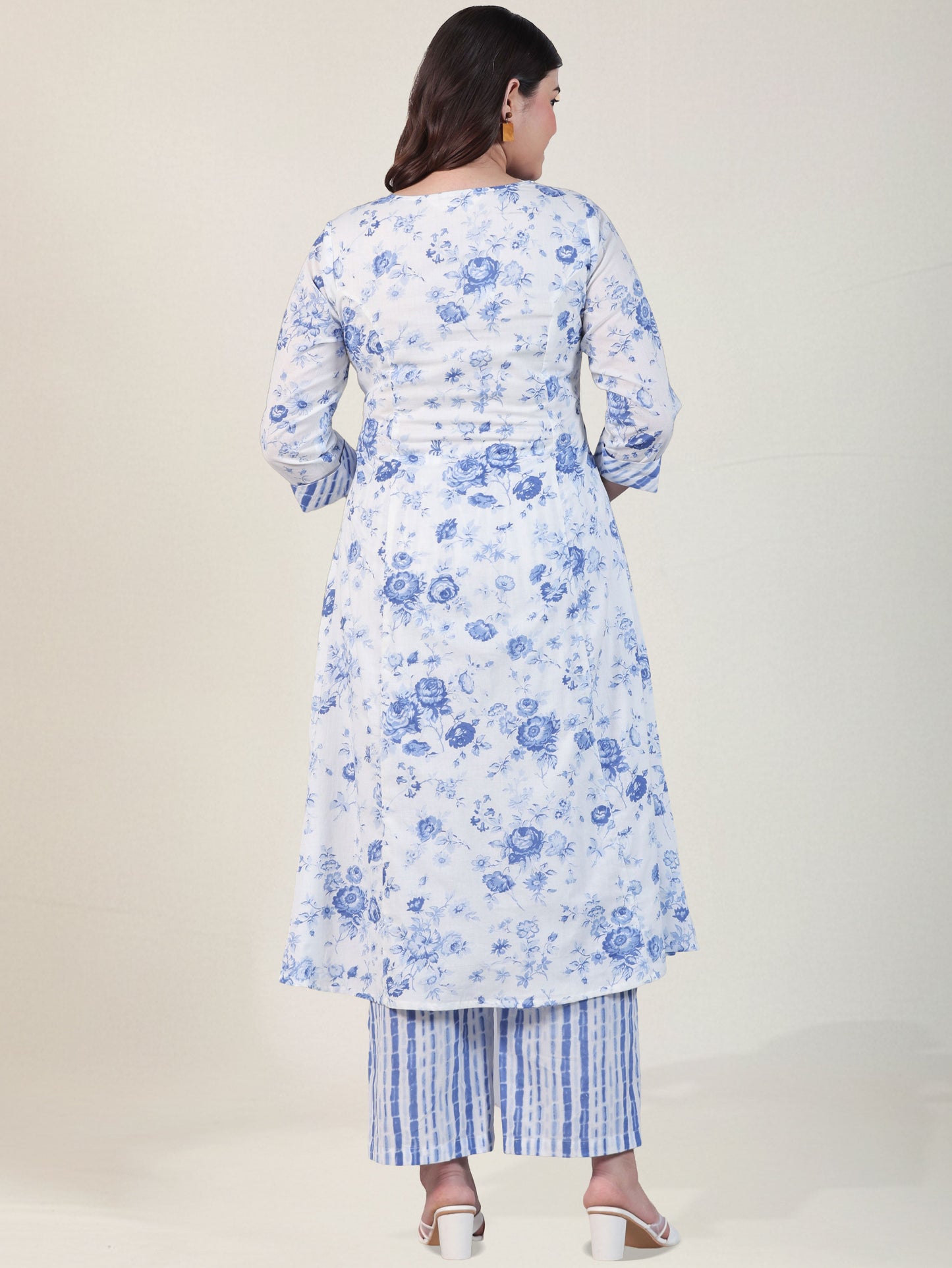 Soft Cotton Floral Flared White Kurta