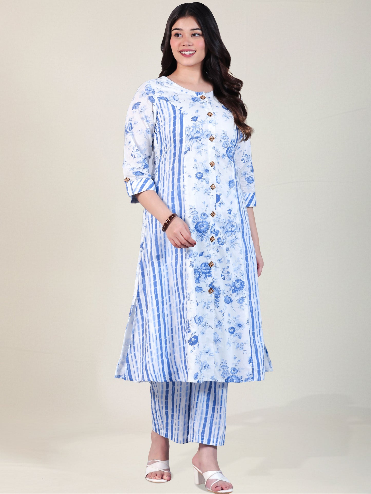 Soft Cotton Floral Flared White Kurta