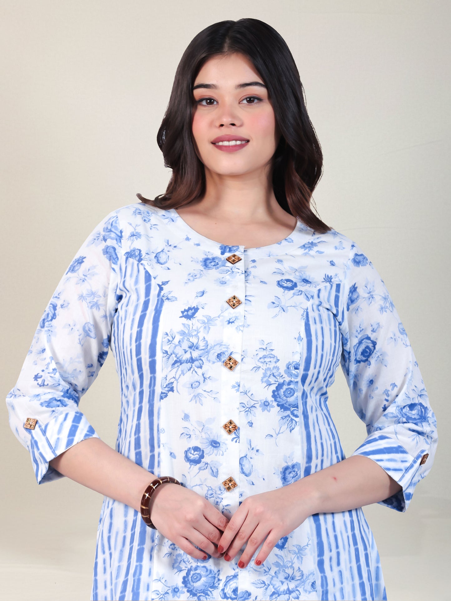 Soft Cotton Floral Flared White Kurta