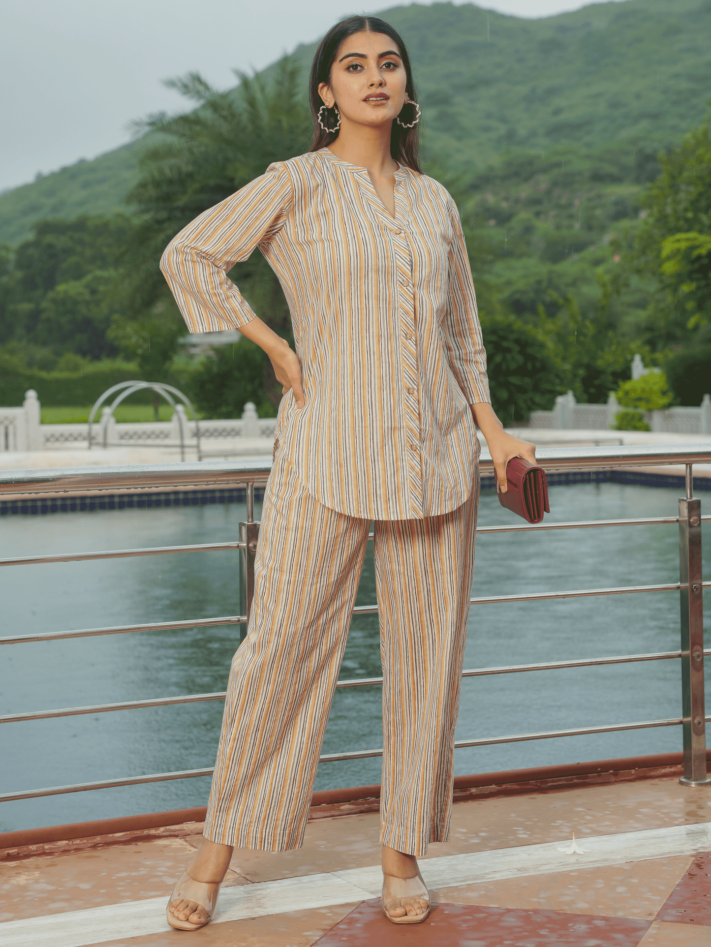 Soft Cotton Striped Straight Beige Kurta