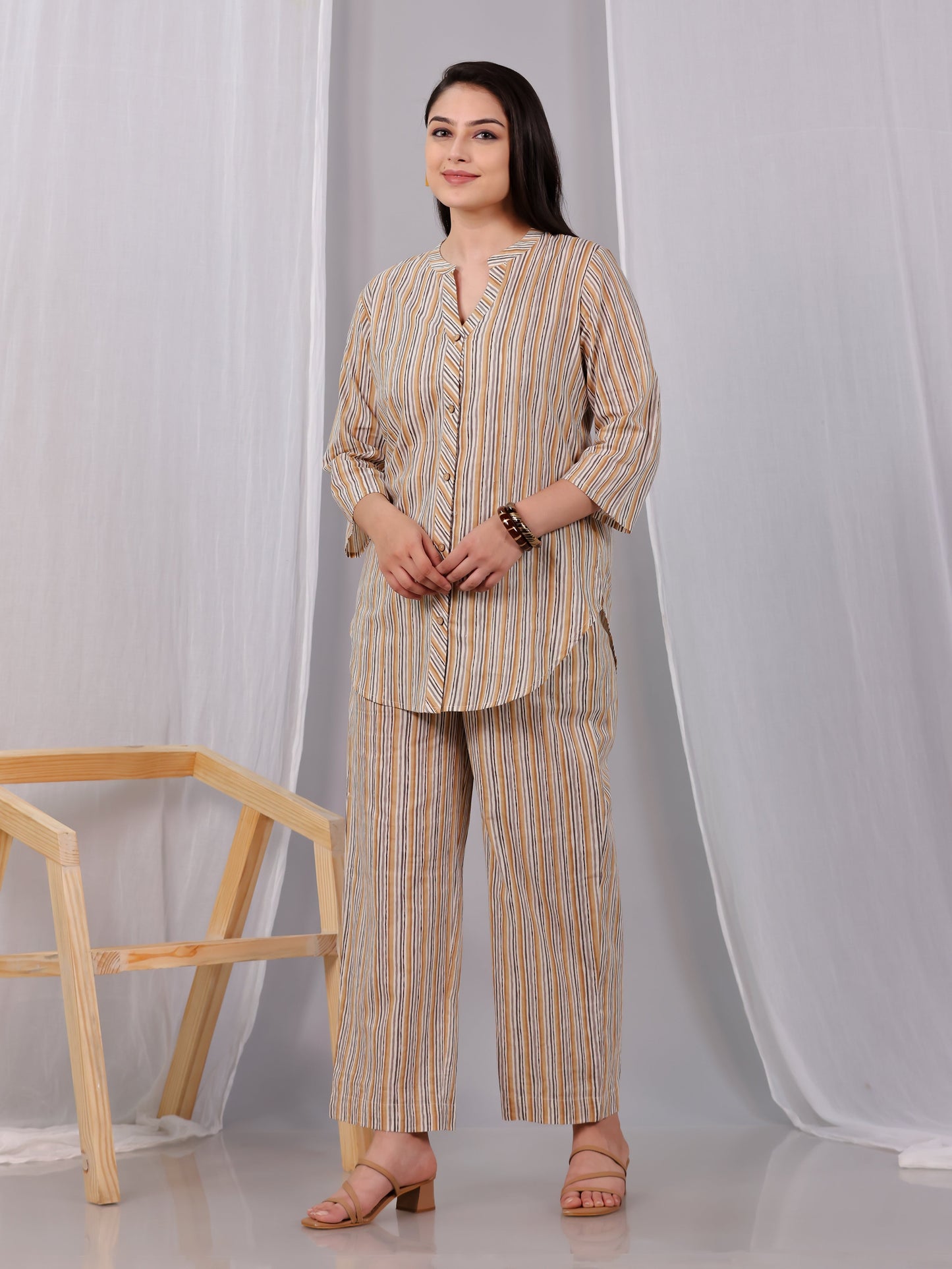 Soft Cotton Striped Straight Beige Kurta