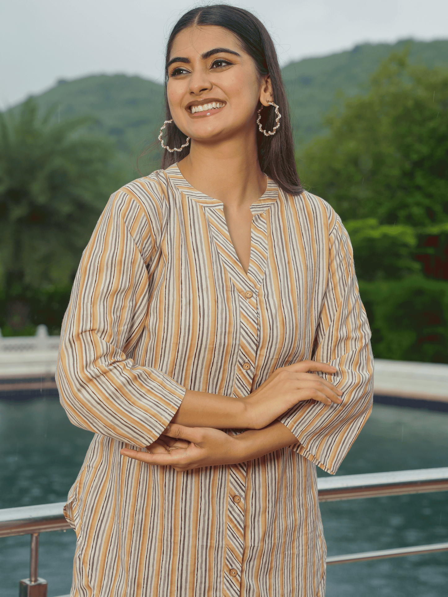 Soft Cotton Striped Straight Beige Kurta