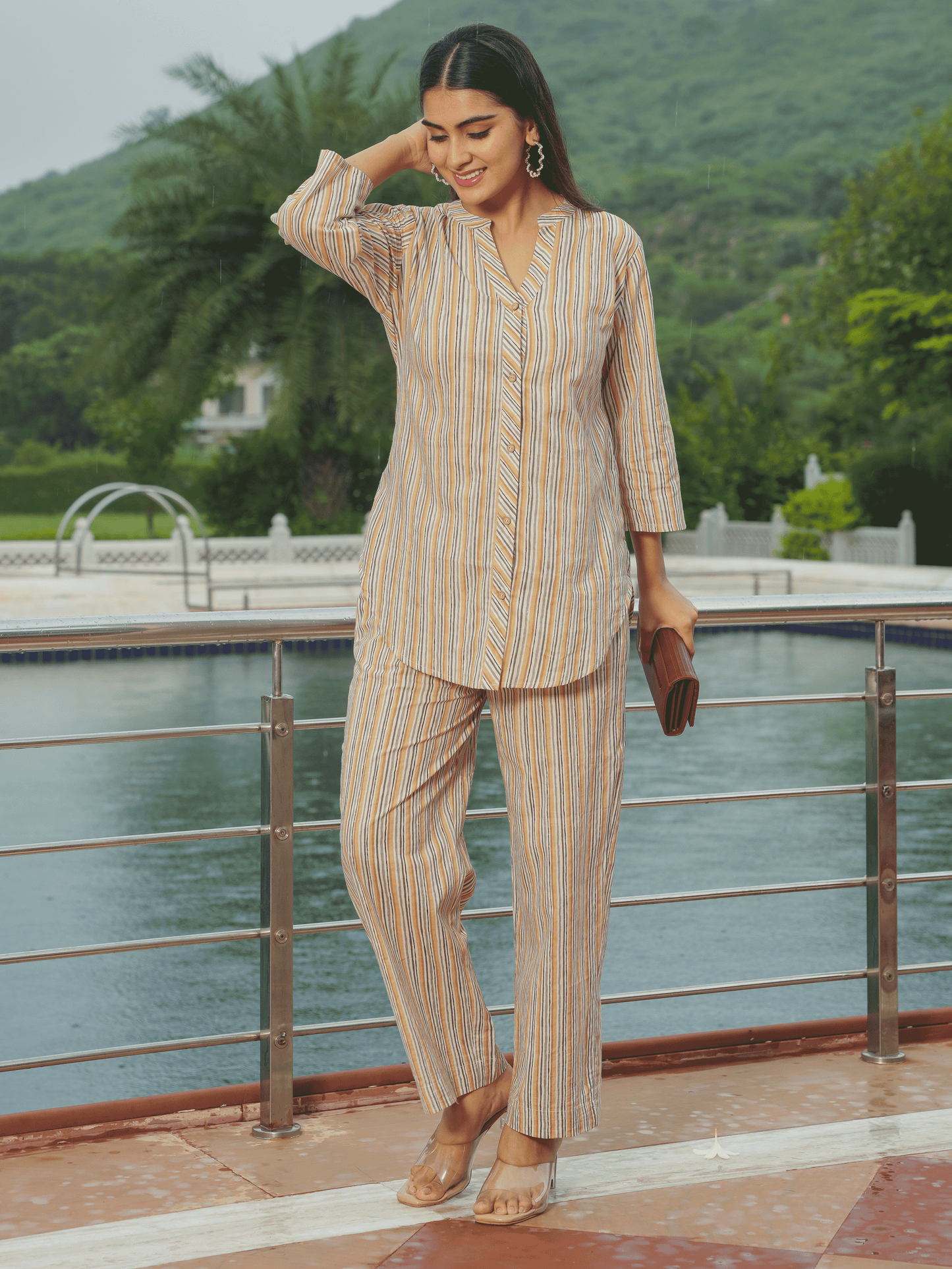 Soft Cotton Striped Straight Beige Kurta