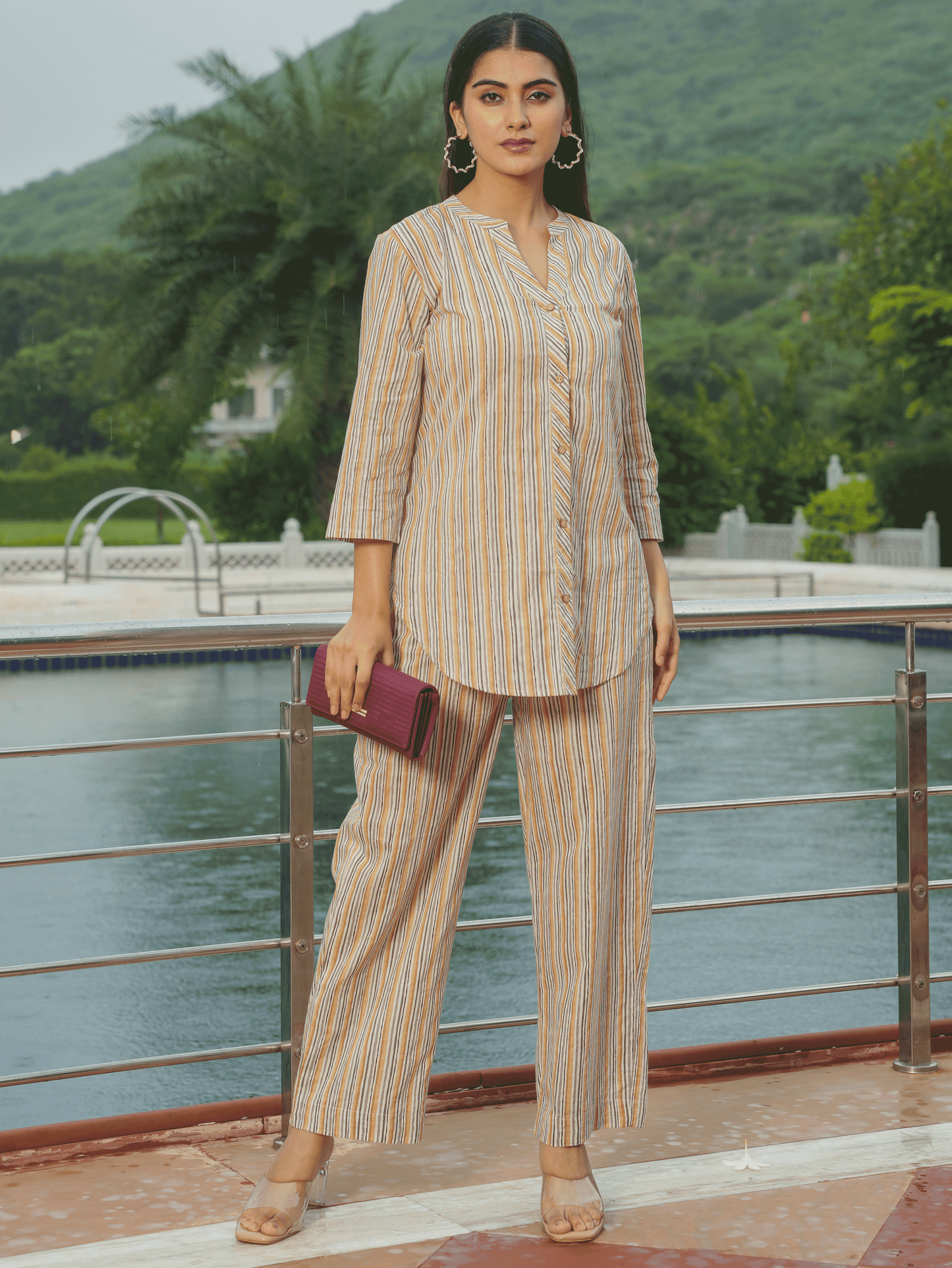Soft Cotton Striped Straight Beige Kurta