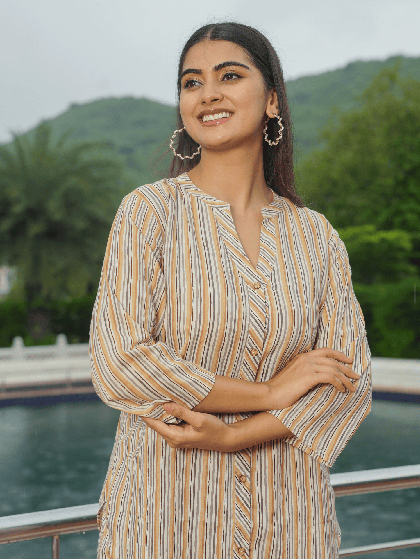 Soft Cotton Striped Straight Beige Kurta