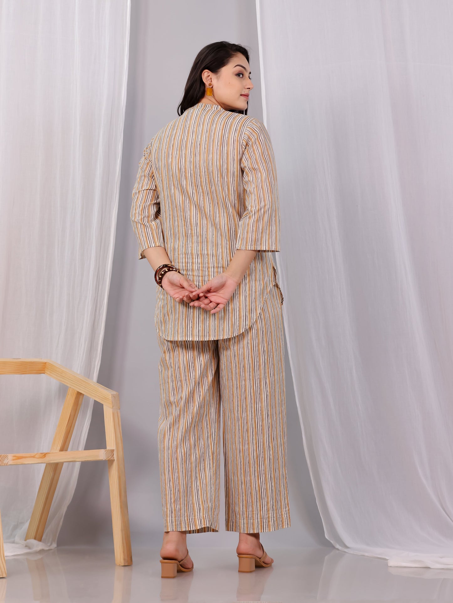 Soft Cotton Striped Straight Beige Kurta