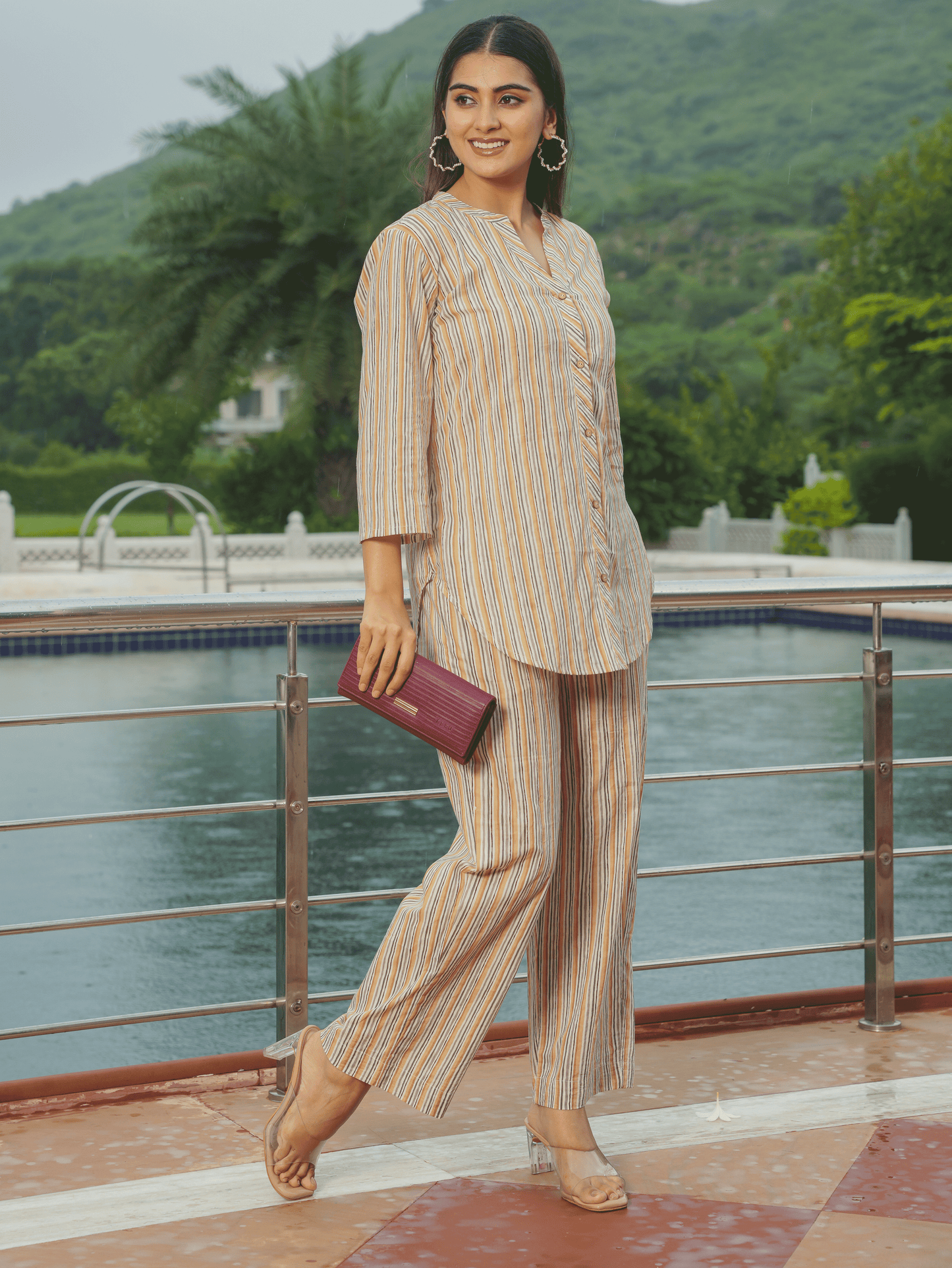Soft Cotton Striped Straight Beige Kurta