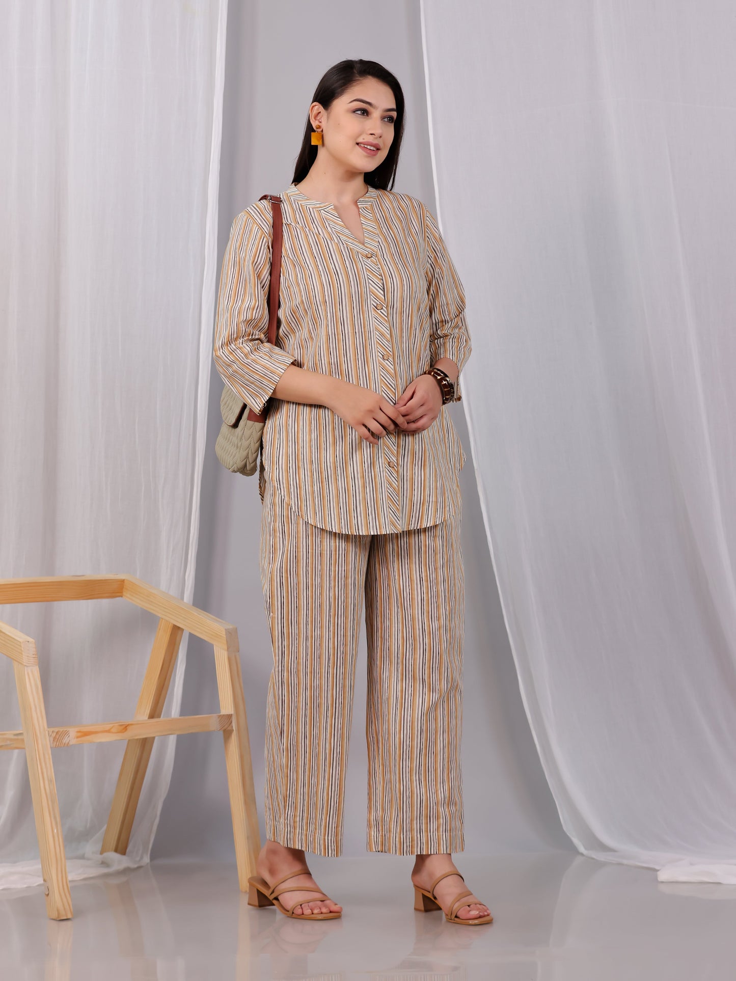 Soft Cotton Striped Straight Beige Kurta