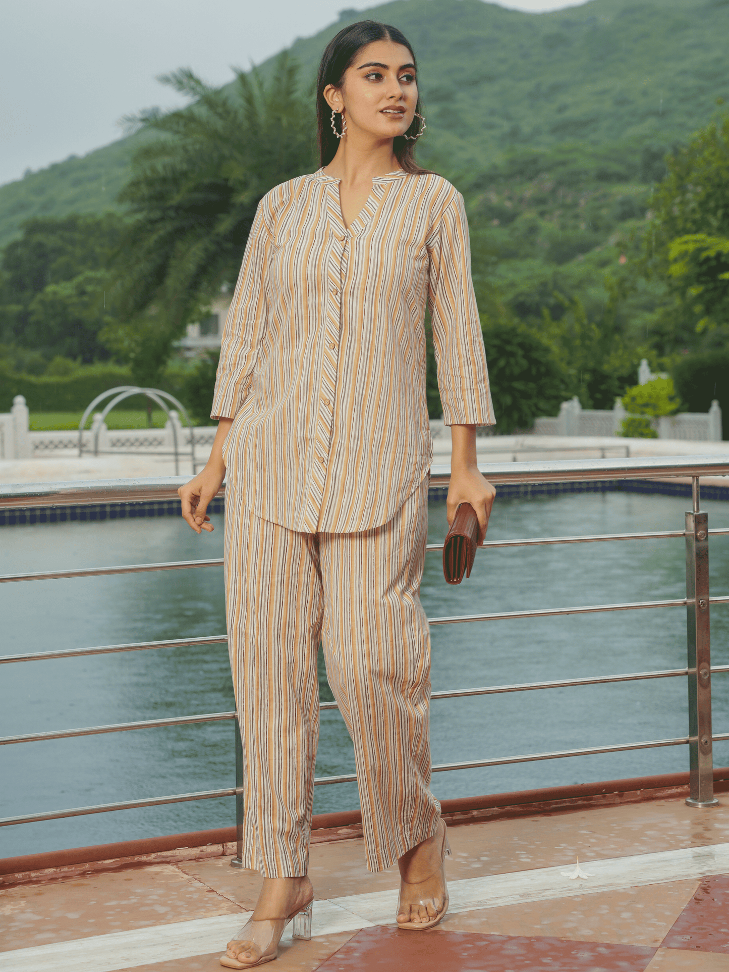 Soft Cotton Striped Straight Beige Kurta