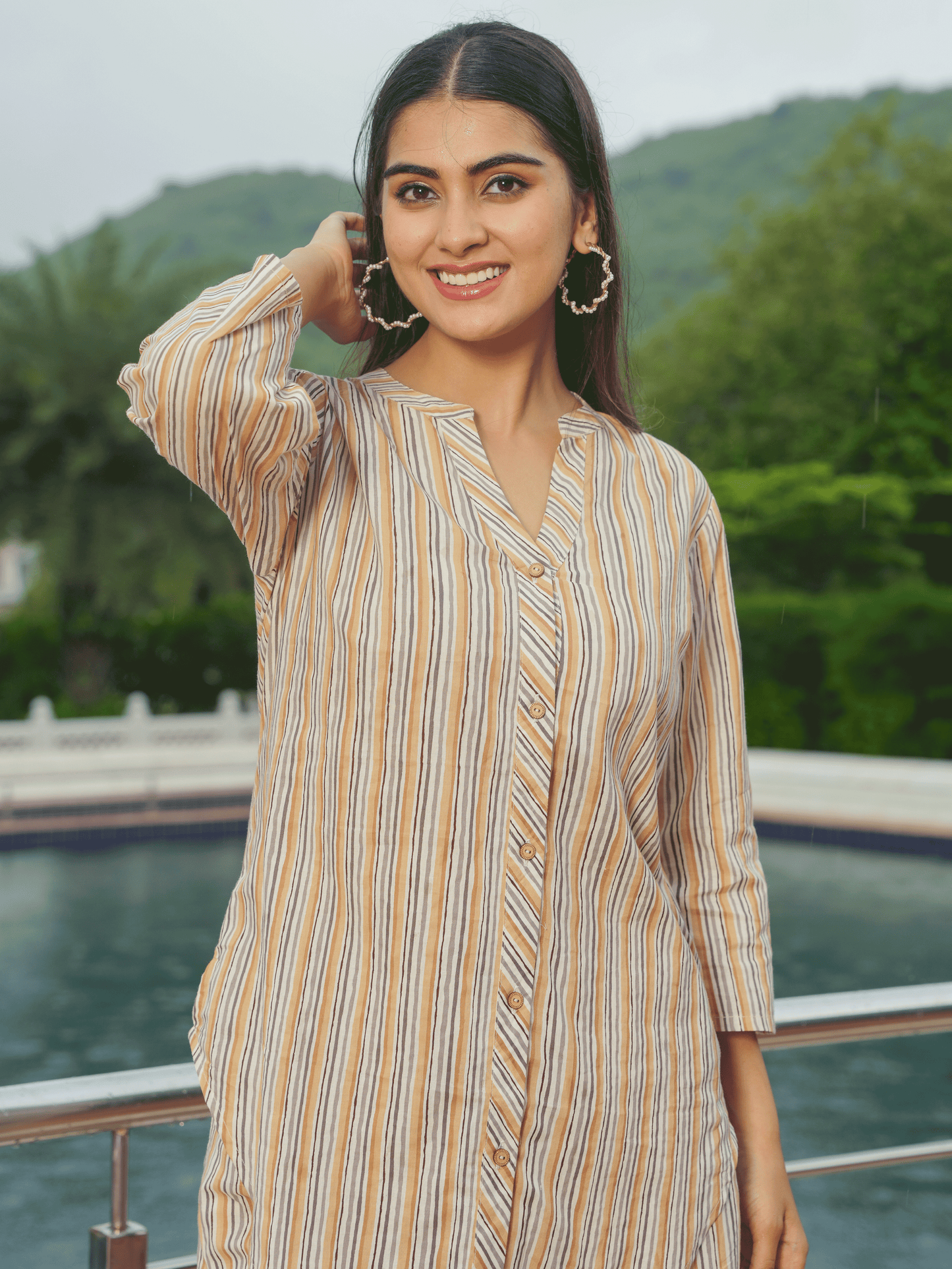 Soft Cotton Striped Straight Beige Kurta