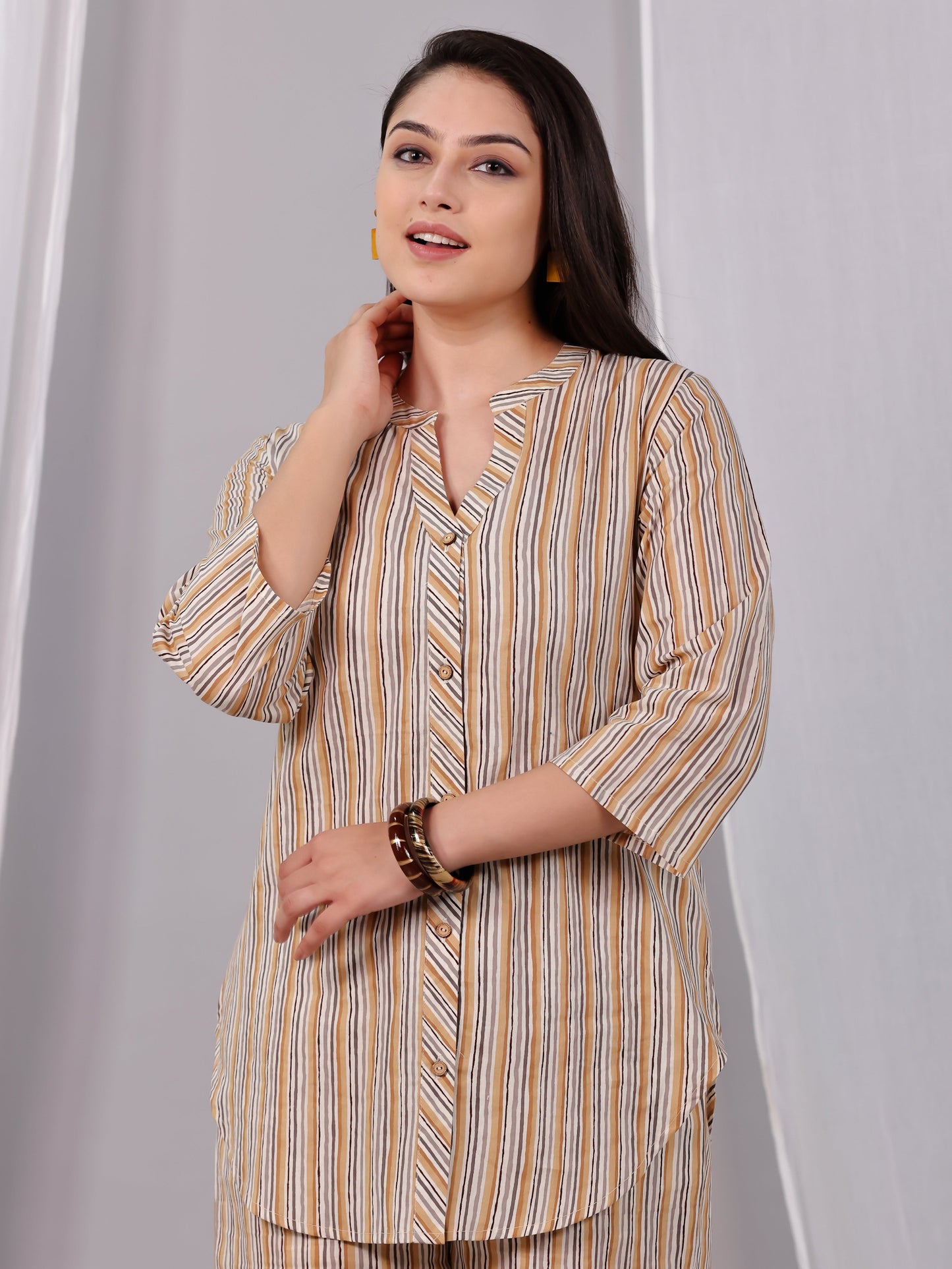 Soft Cotton Striped Straight Beige Kurta