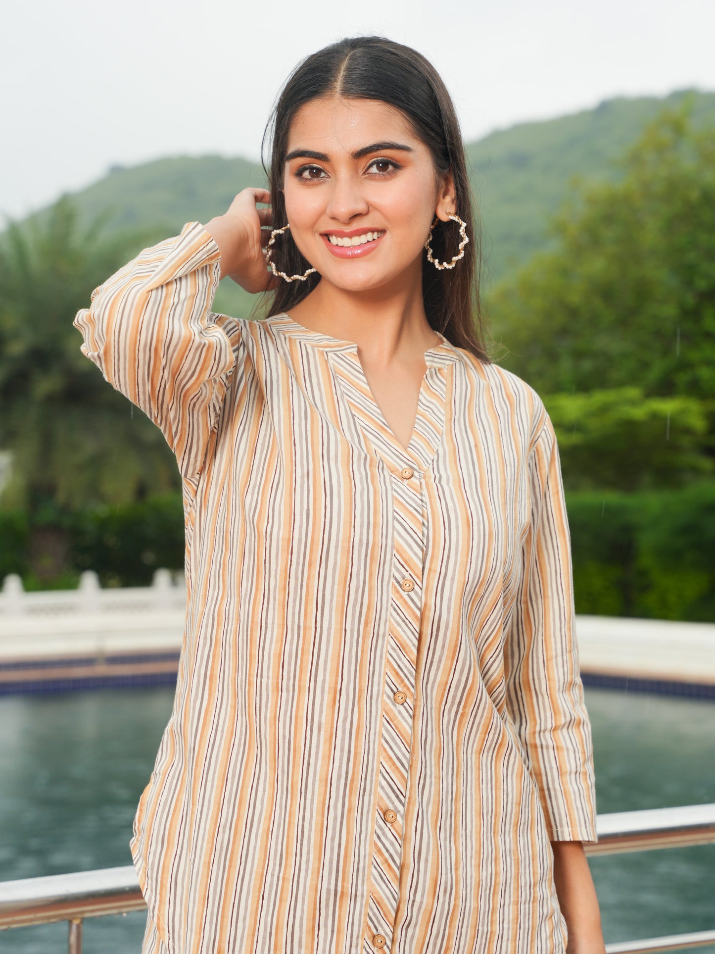 Soft Cotton Striped Straight Beige Kurta