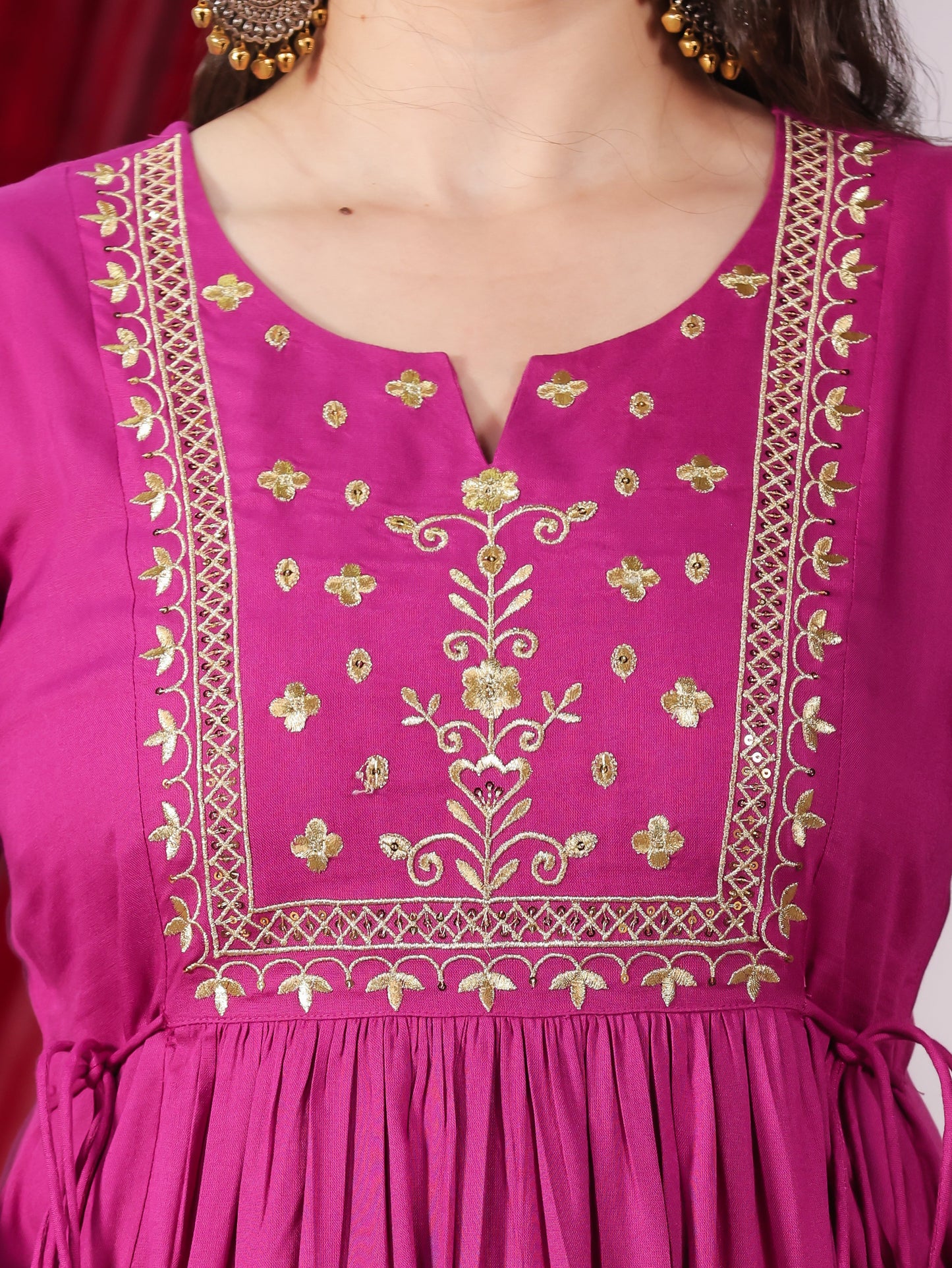 Embroidered Viscose Solid Flared Pink Kurta