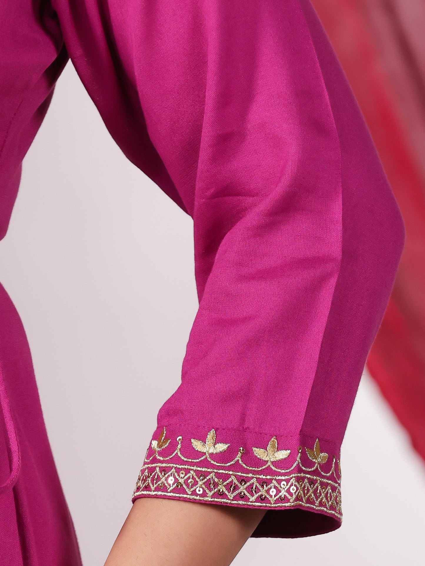 Embroidered Viscose Solid Flared Pink Kurta