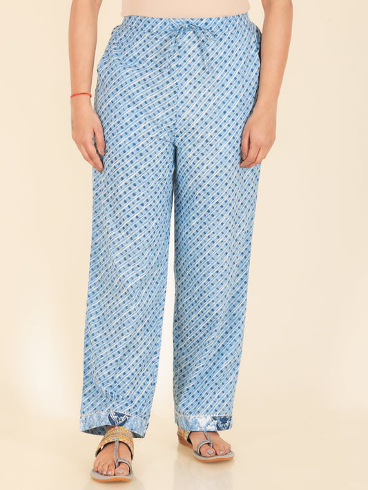 Soft Cotton Striped Blue Straight Trousers