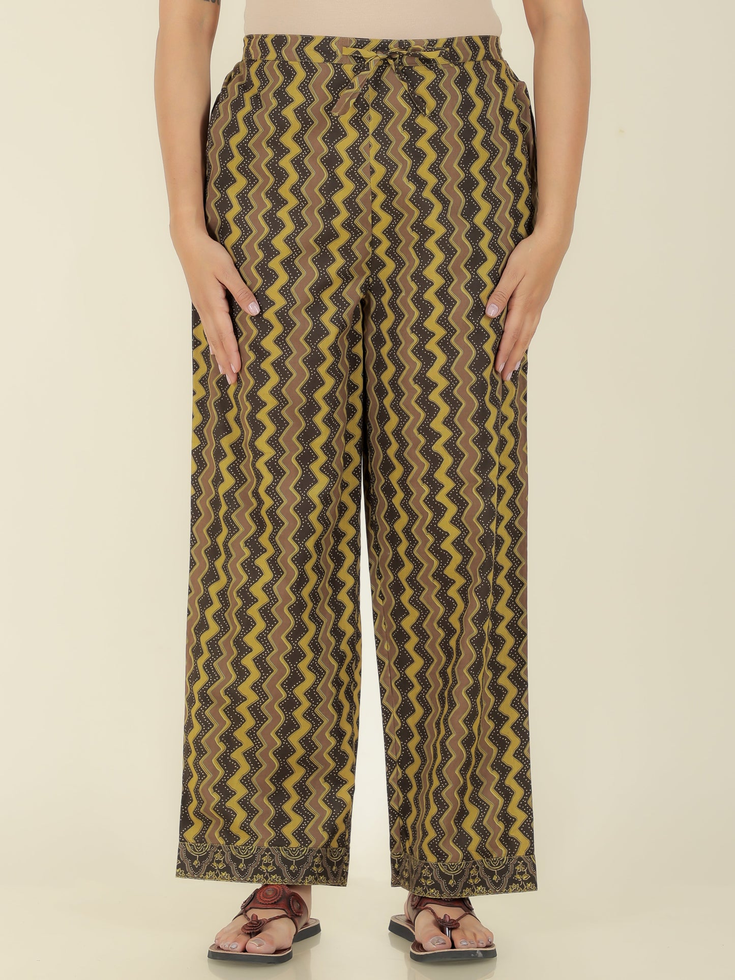 Soft Cotton Chevron Brown Straight Trousers