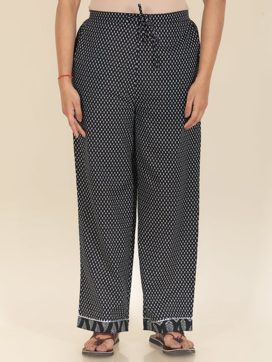 Soft Cotton Polka Black Straight Trousers
