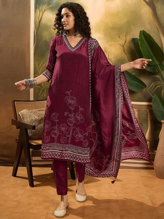 Floral Printed V Neck Straight Kurta