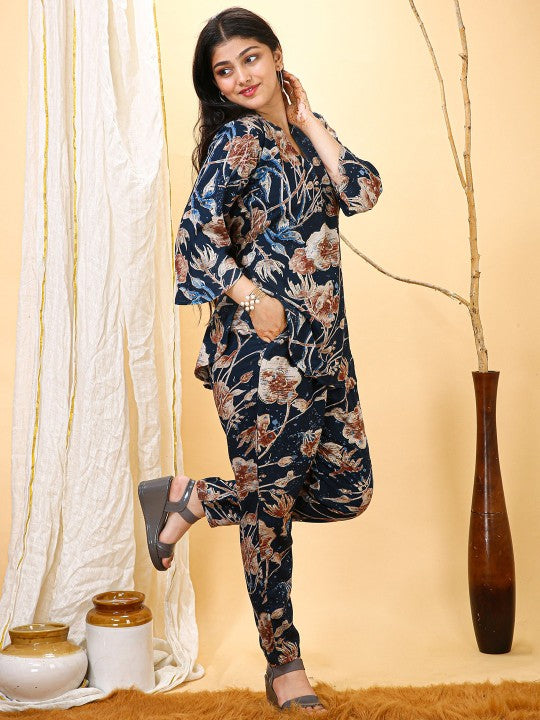 FULPARI Floral Printed V-Neck Top With Trousers Co-Ords