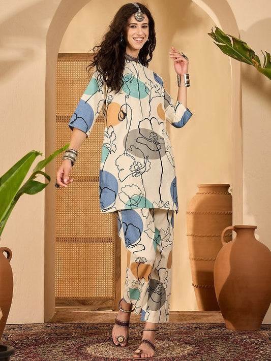 Printed Pure Cotton Tunic With Trouser Co-Ords