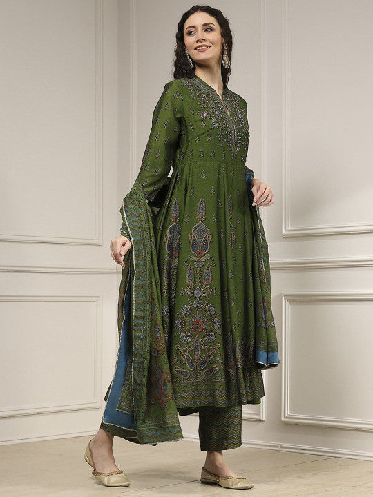 Biba Women Ethnic Motifs Embroidered Beads and Stones Kurta with Palazzos & Dupatta