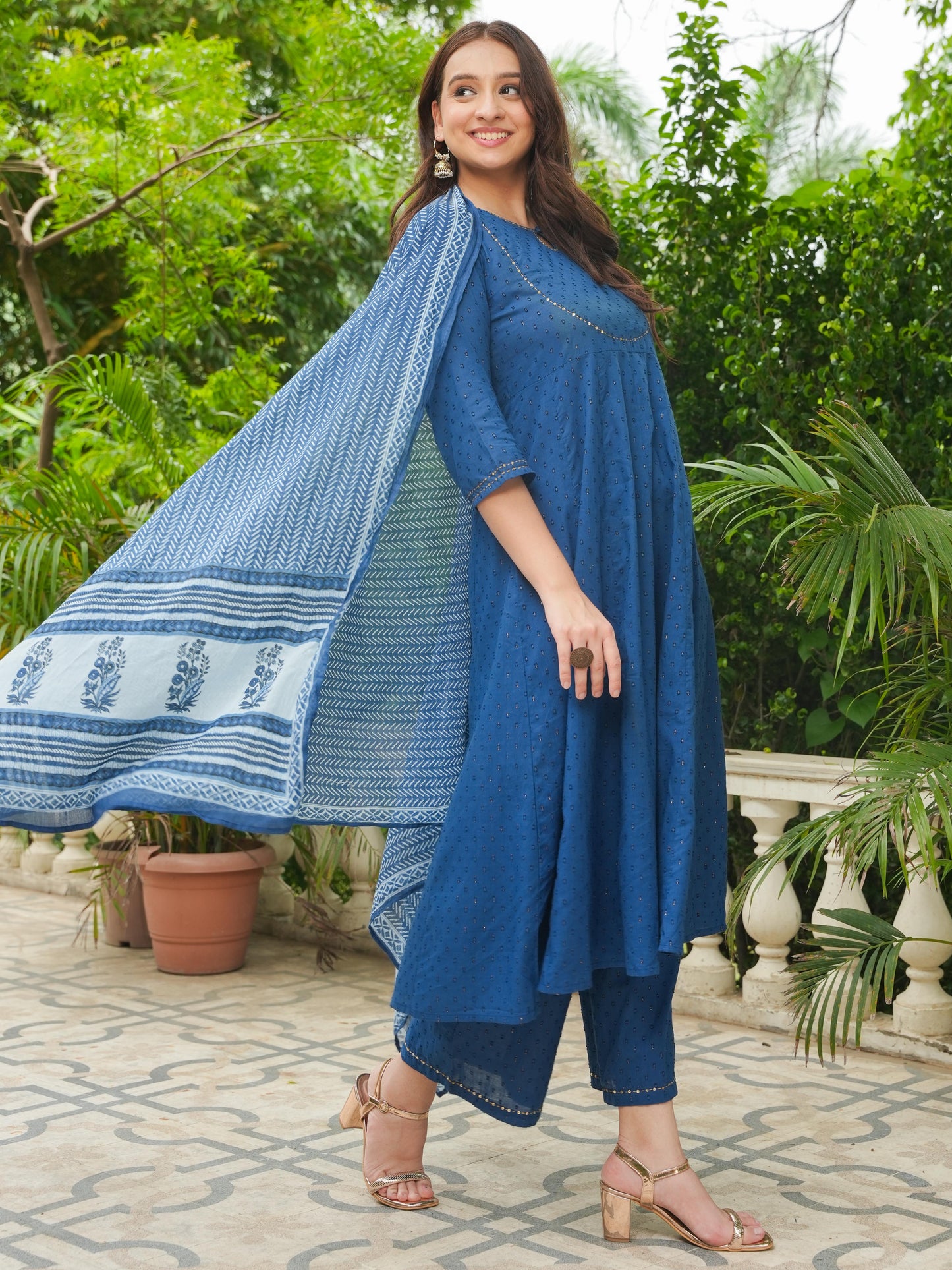 Cotton Voile Striped Blue Dupatta