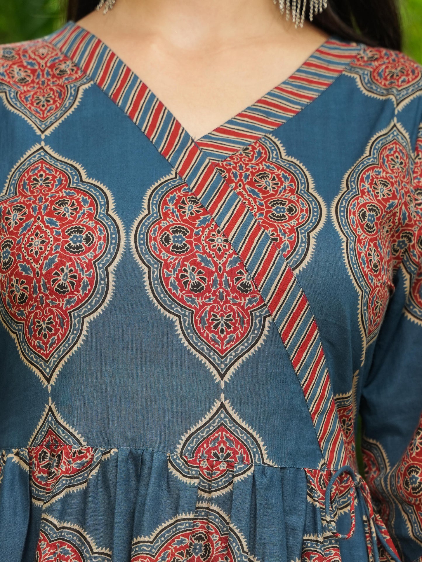 Soft Cotton Ajrakh Angrakha Blue Kurta