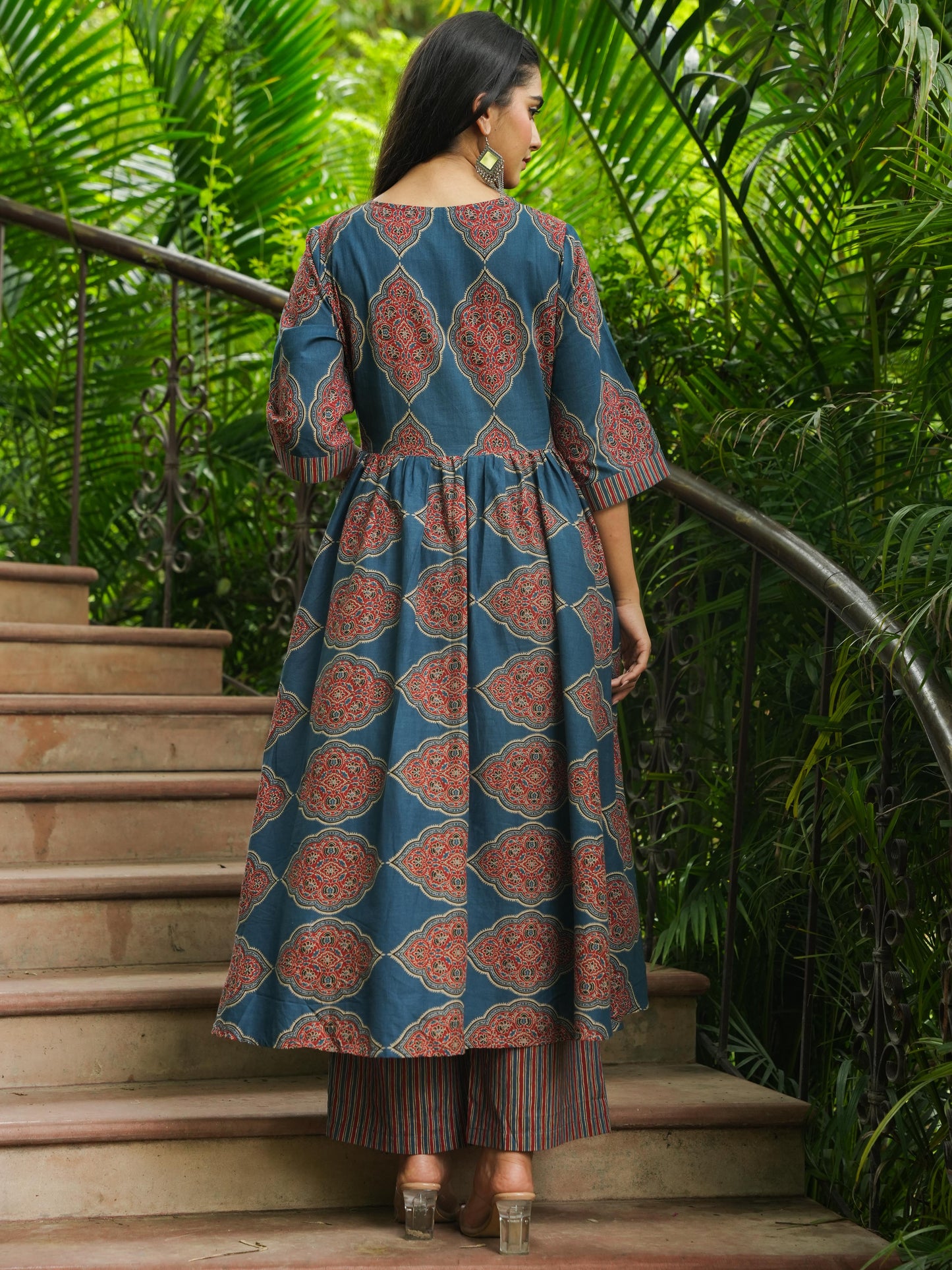 Soft Cotton Ajrakh Angrakha Blue Kurta