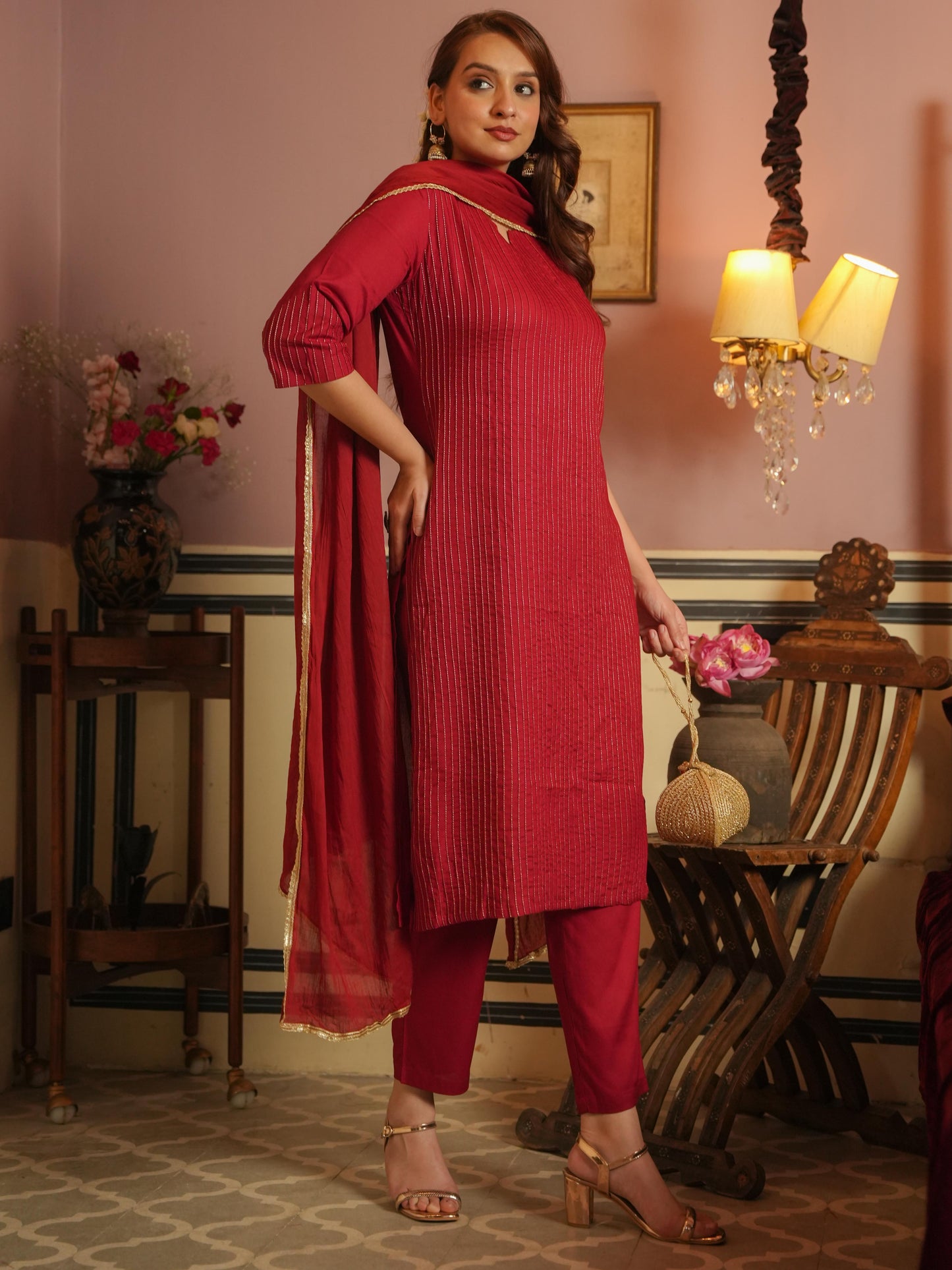 Viscose Solid Straight Maroon Kurta