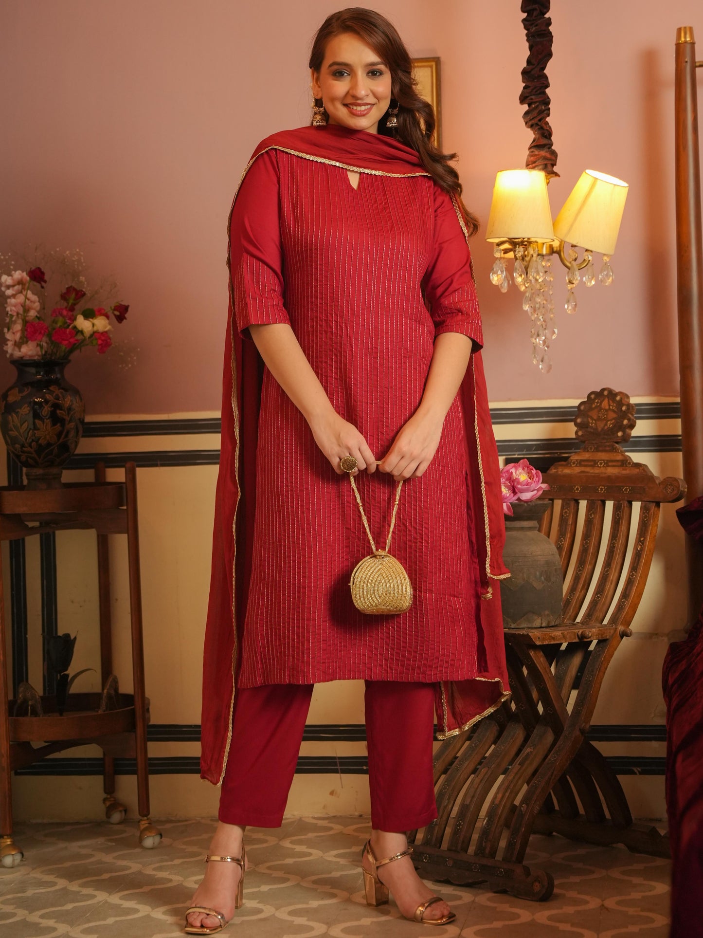 Viscose Solid Straight Maroon Kurta