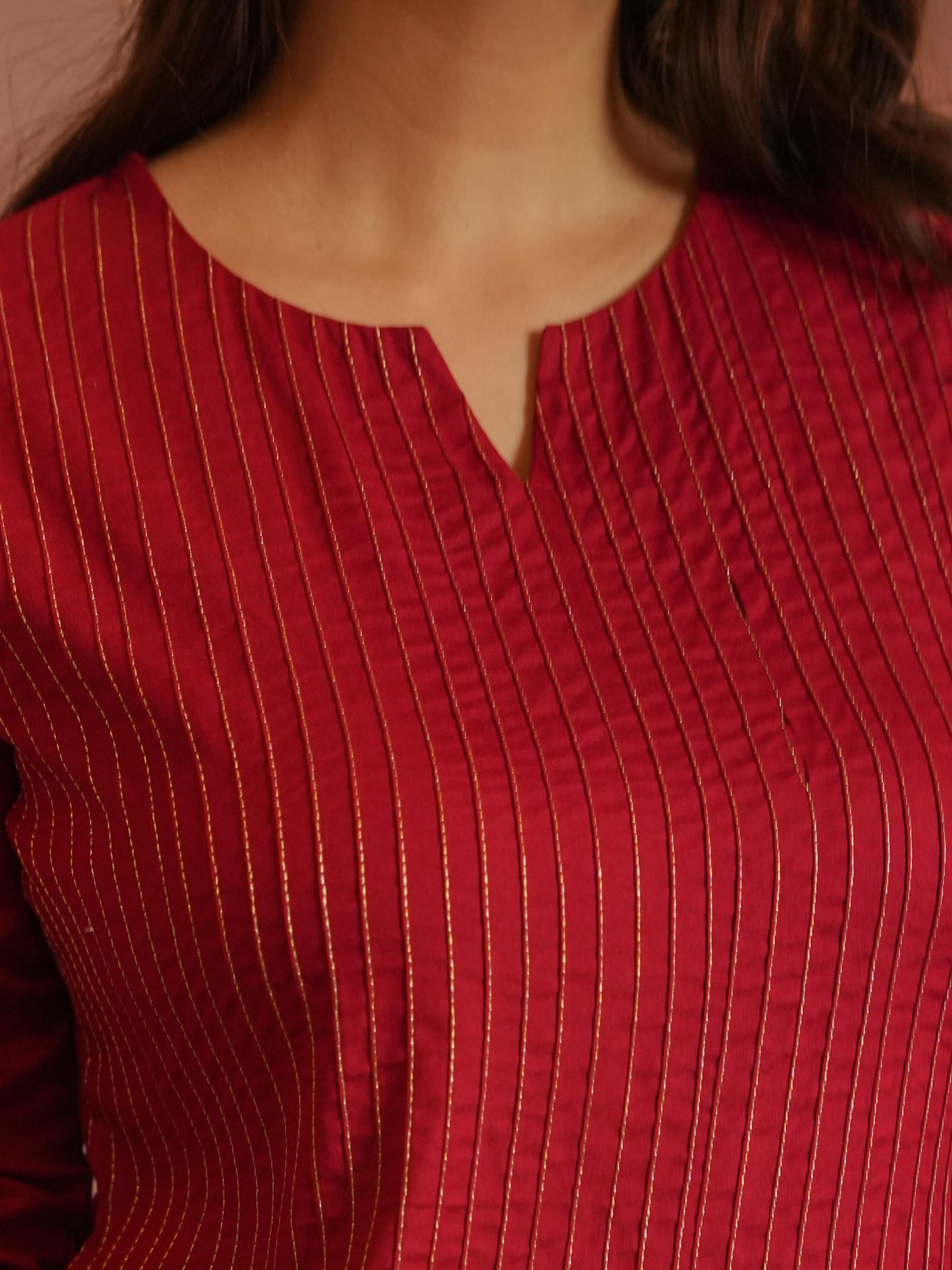 Viscose Solid Straight Maroon Kurta