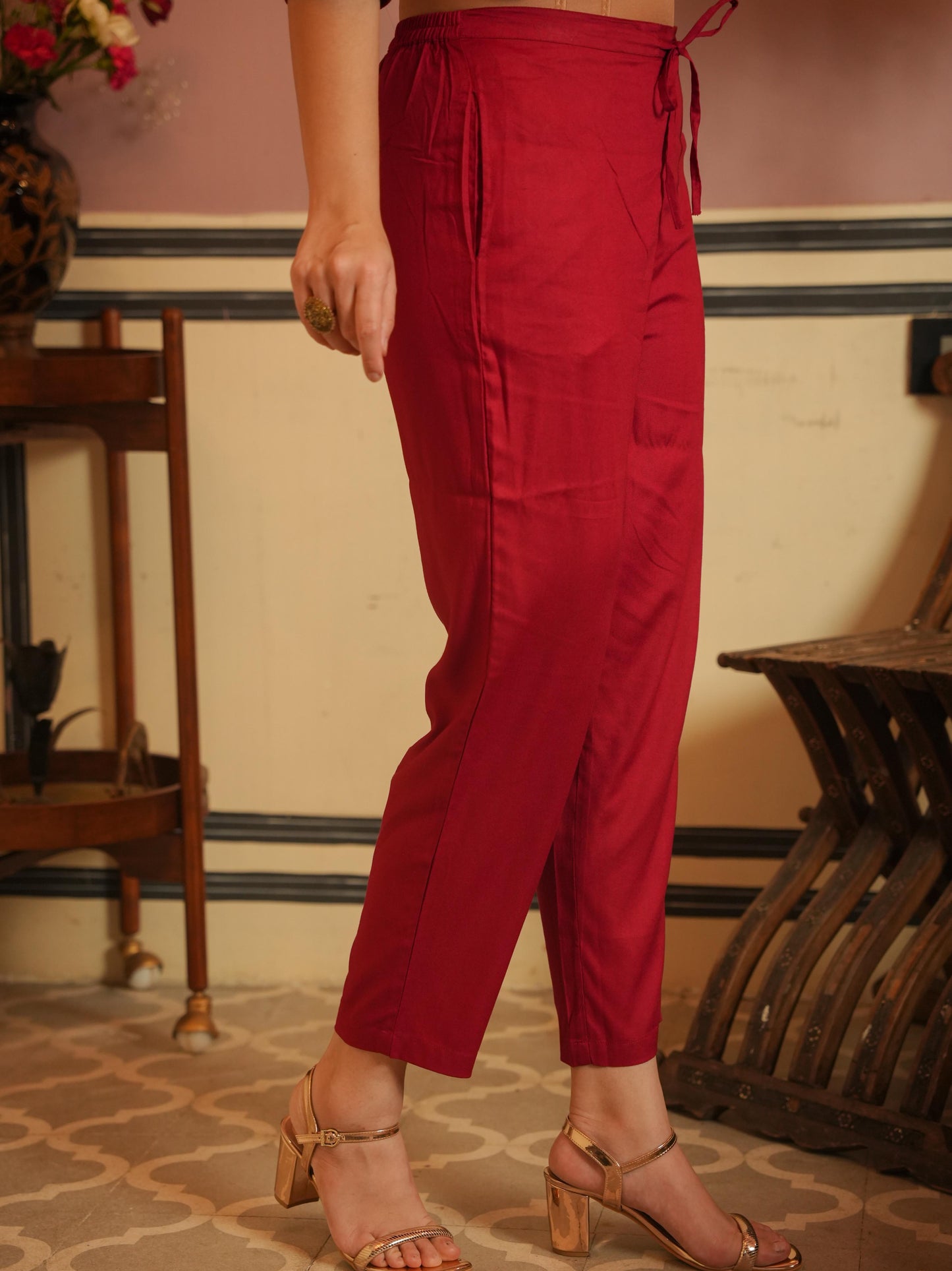 Viscose Solid Straight Maroon Kurta