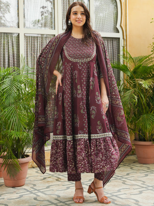 Cotton Voile Floral Maroon Dupatta