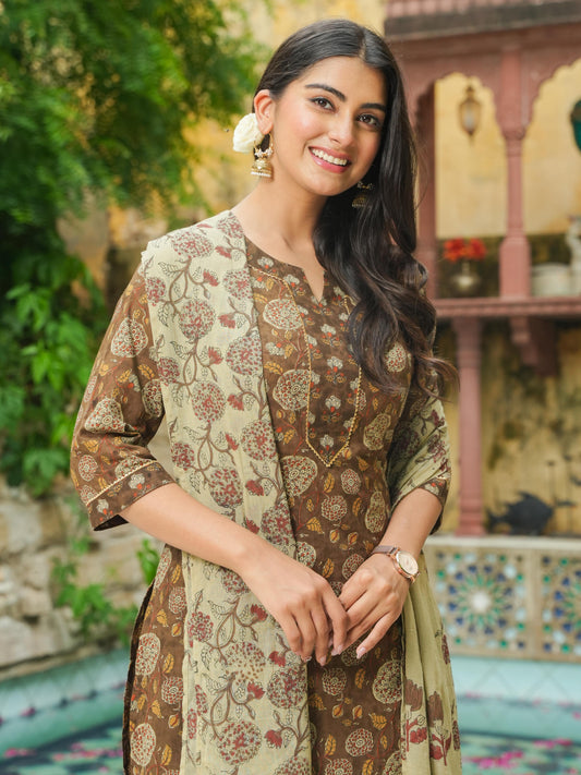 Cotton Voile Floral Beige Dupatta