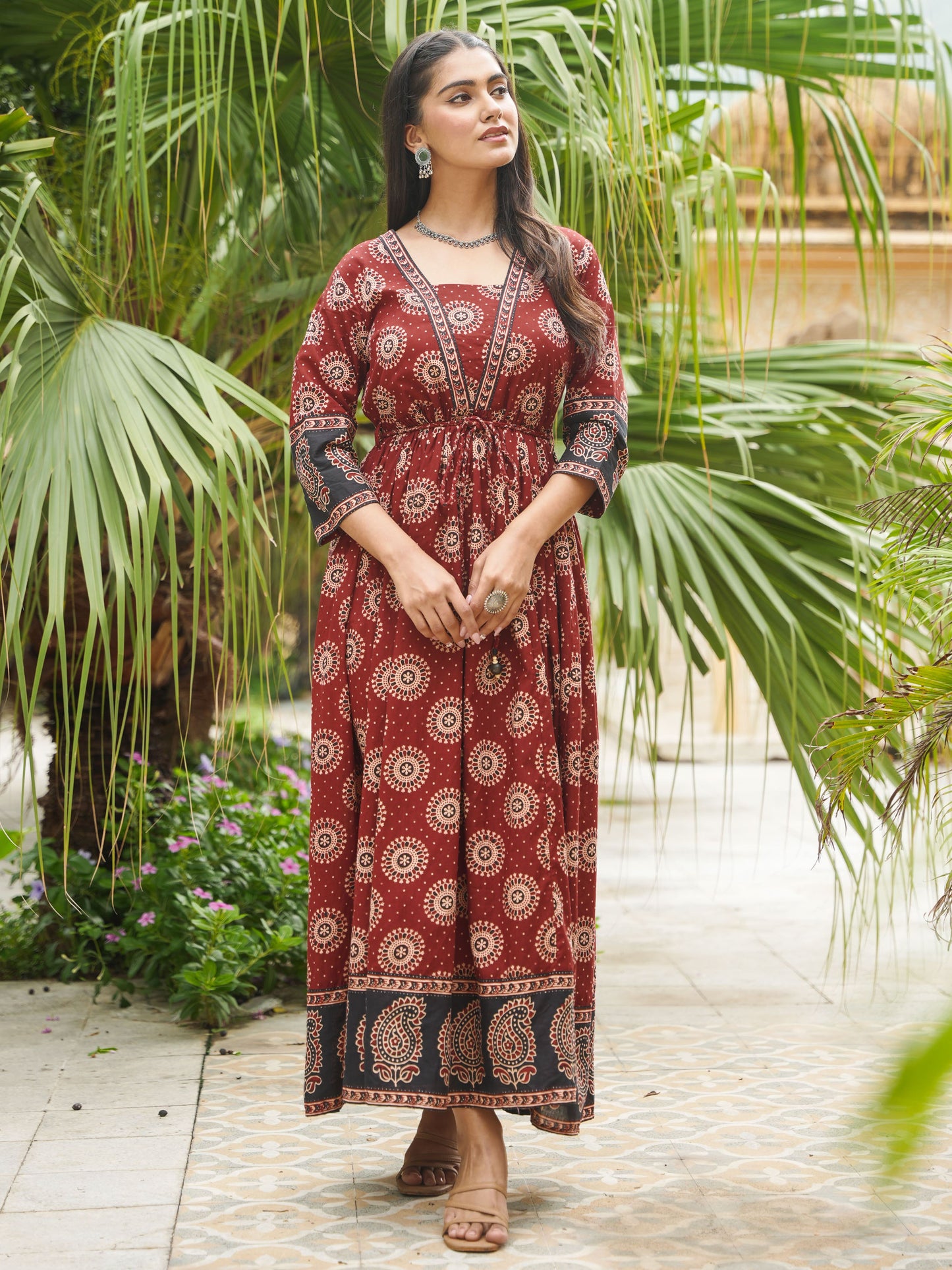 Soft Cotton Ajrakh Flared Red Dress