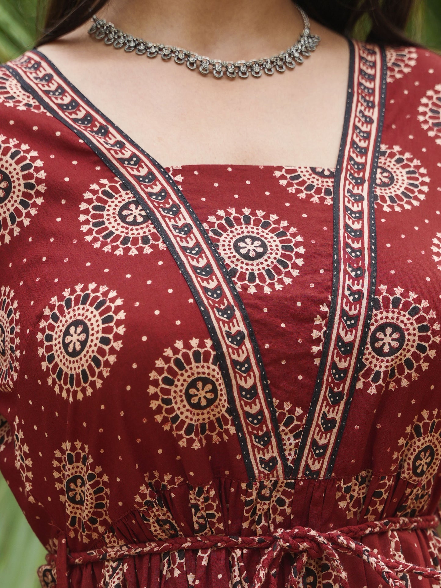 Soft Cotton Ajrakh Flared Red Dress