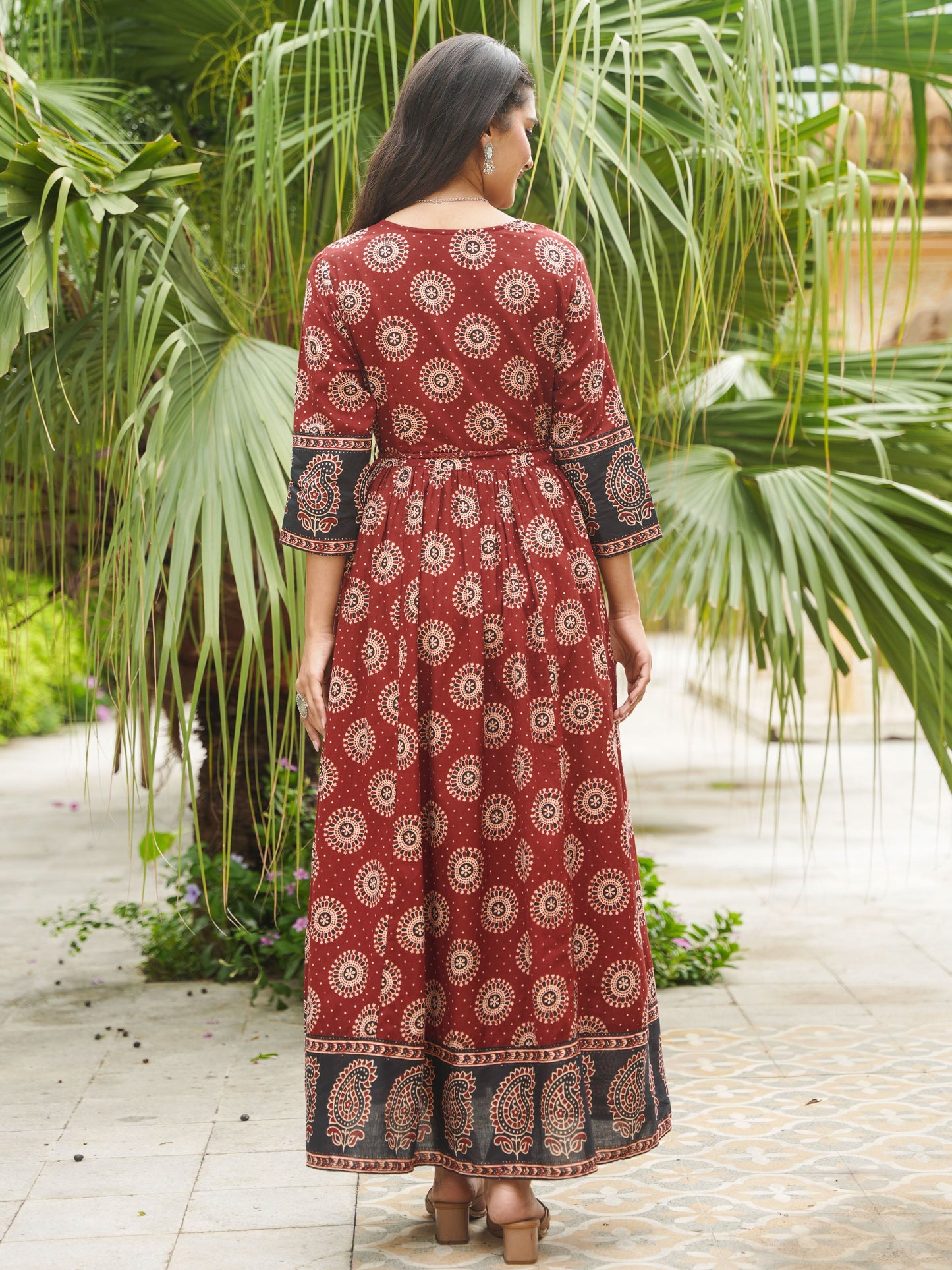 Soft Cotton Ajrakh Flared Red Dress
