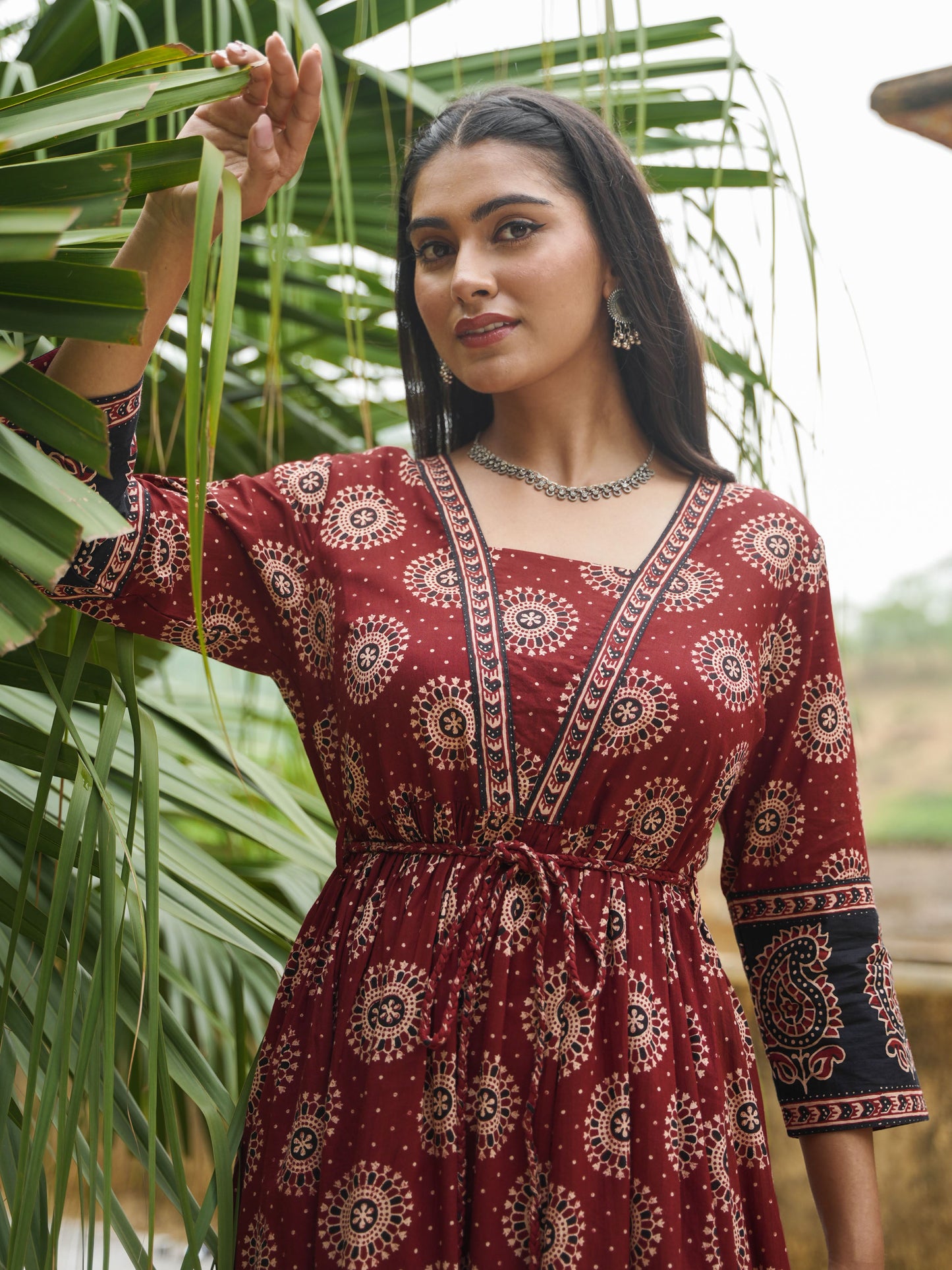 Soft Cotton Ajrakh Flared Red Dress