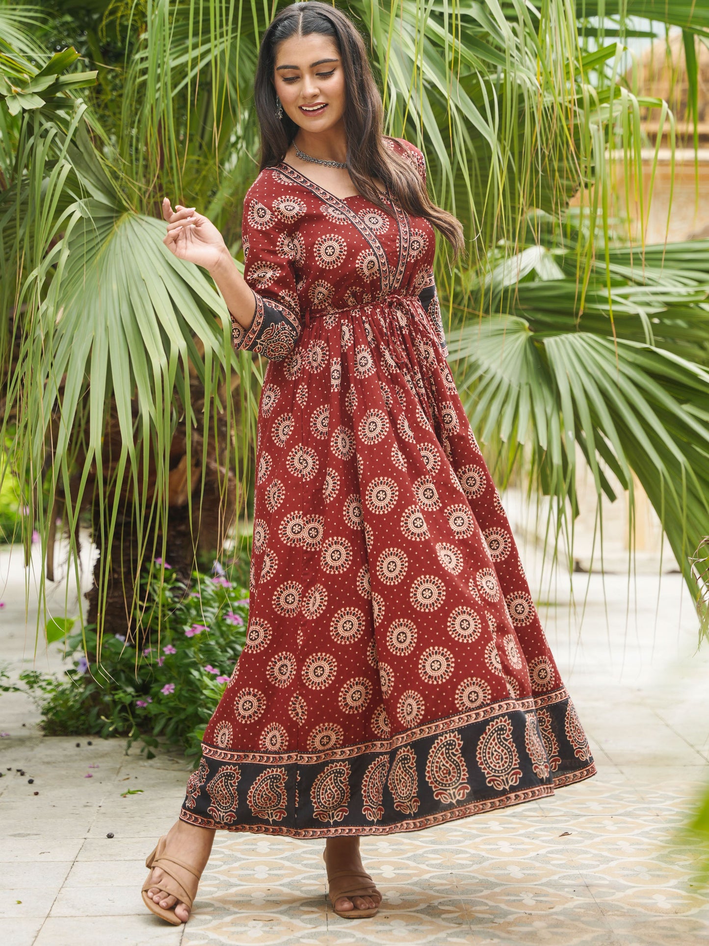 Soft Cotton Ajrakh Flared Red Dress