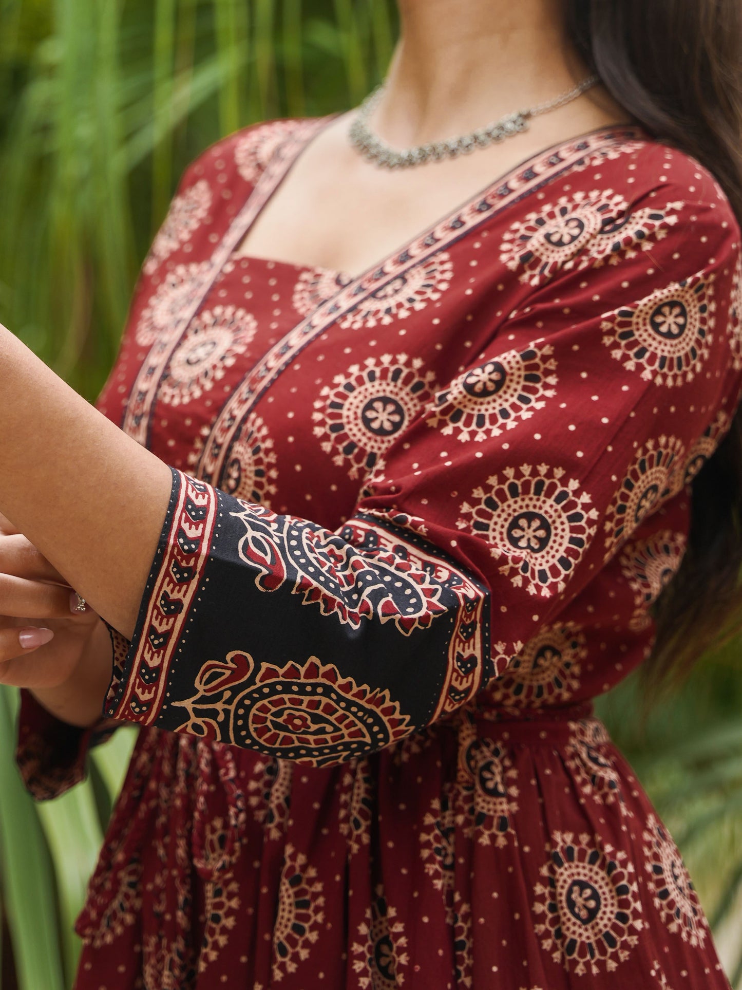 Soft Cotton Ajrakh Flared Red Dress
