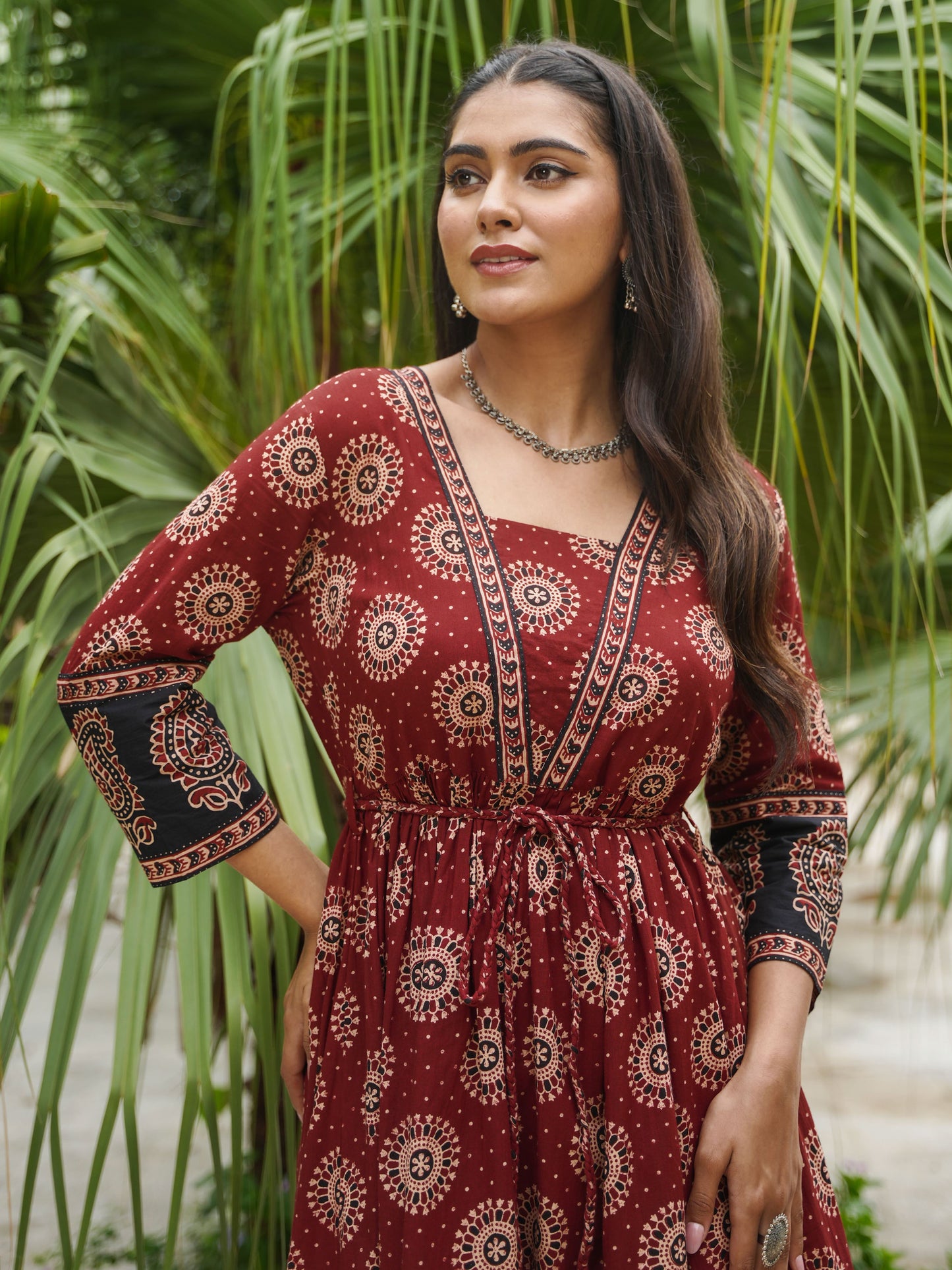 Soft Cotton Ajrakh Flared Red Dress