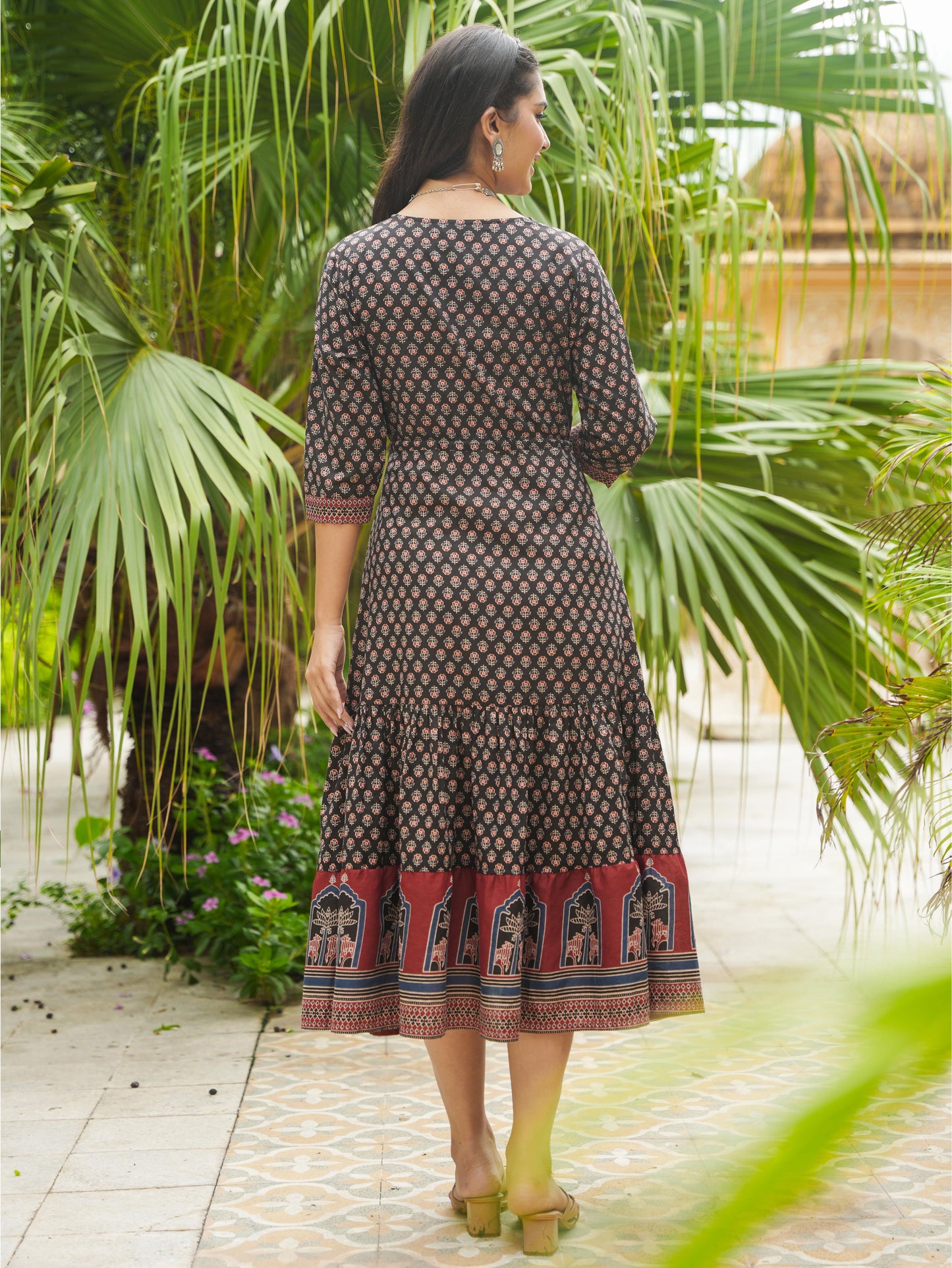 Soft Cotton Ajrakh Anarkali Black Dress