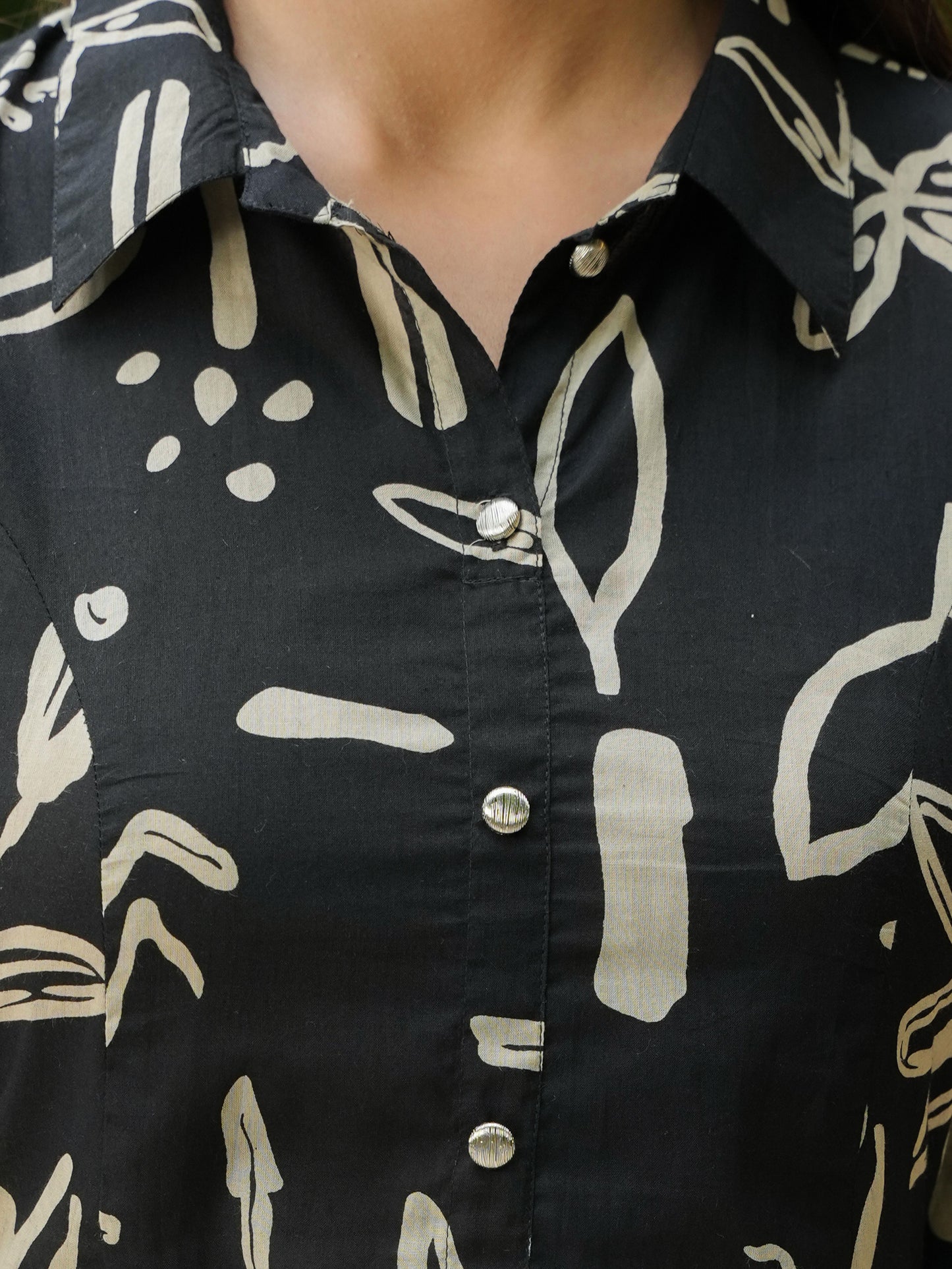 Soft Cotton Abstract High Low Black Kurta