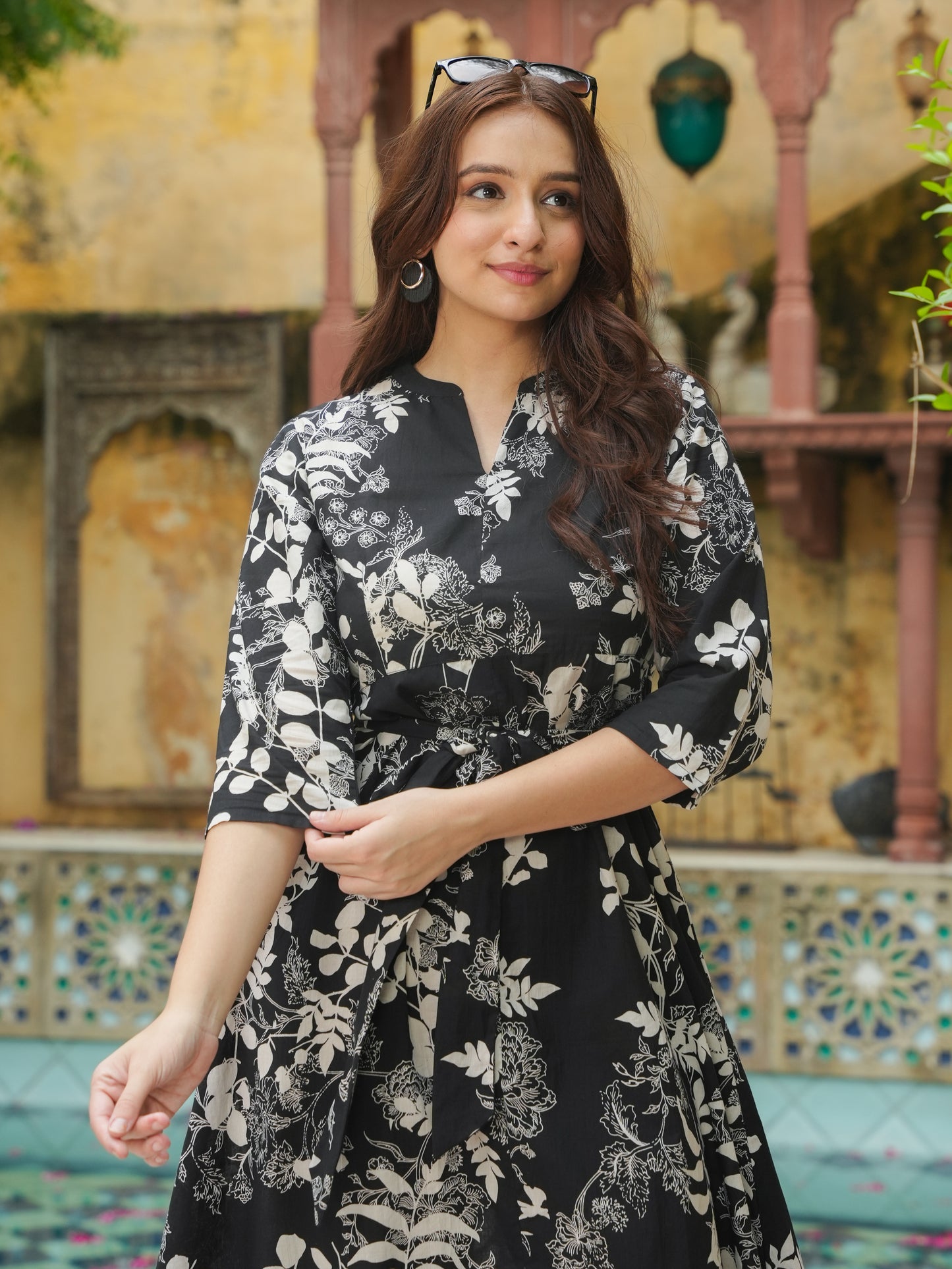 Soft Cotton Floral High Low Black Dress