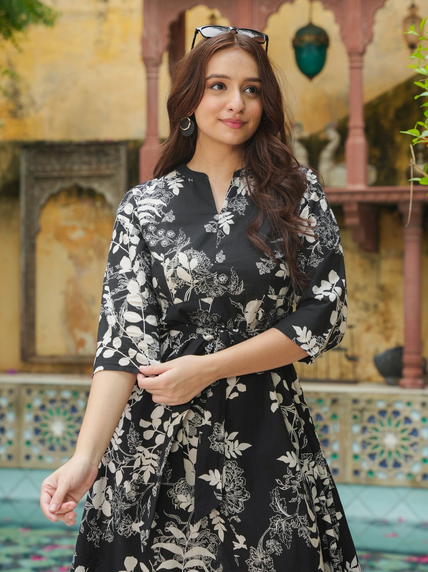 Soft Cotton Floral High Low Black Dress