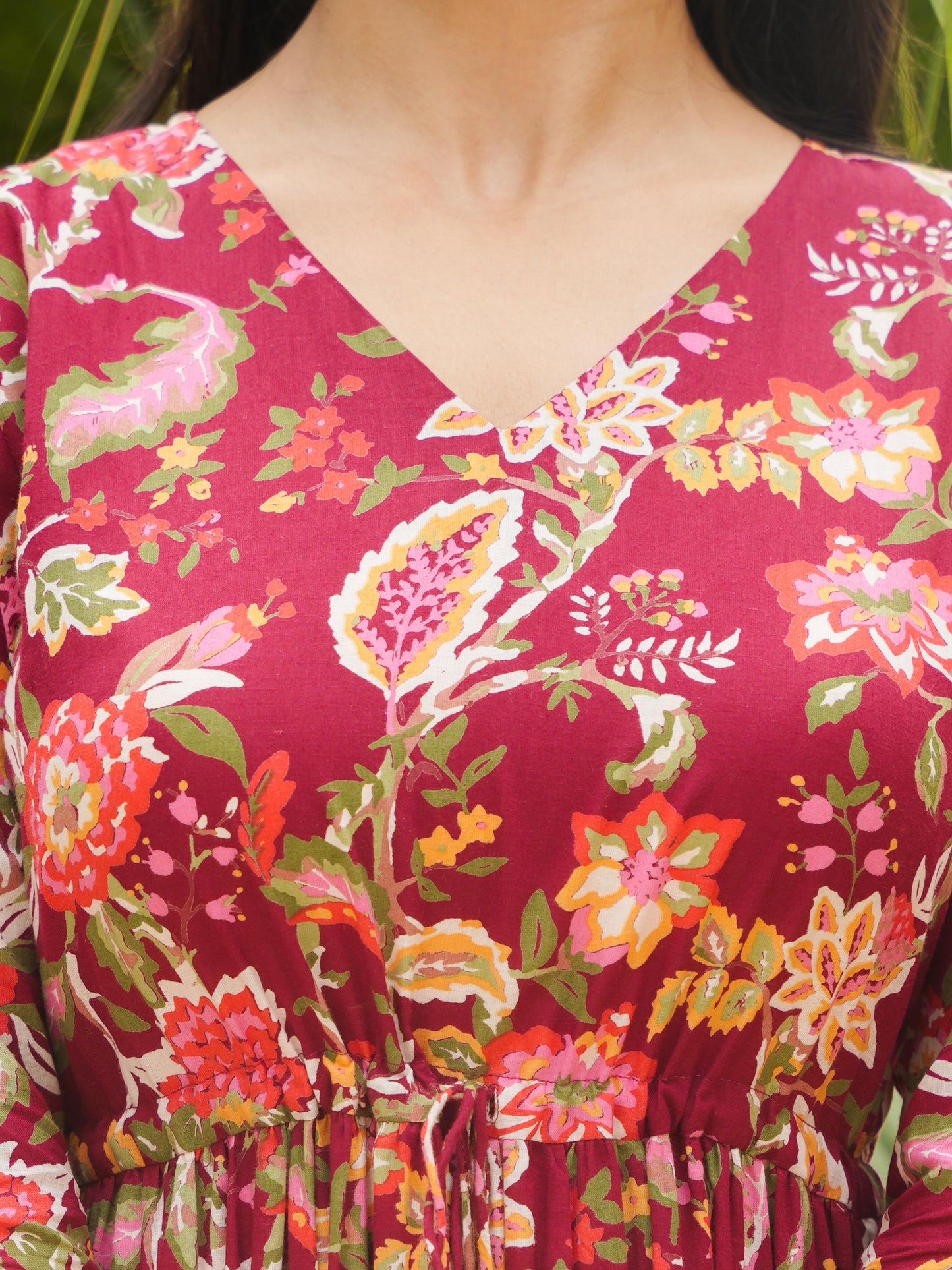 Soft Cotton Floral A-line Maroon Dress