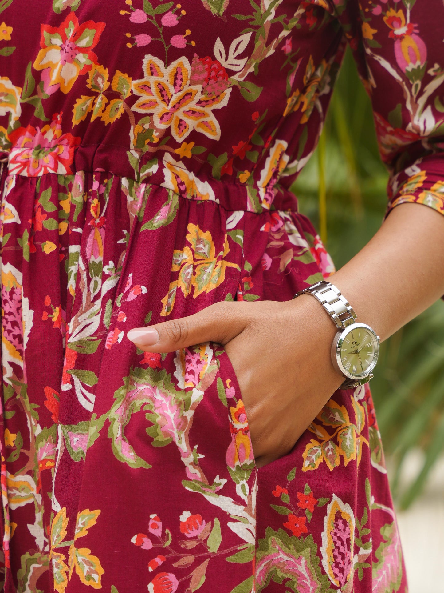 Soft Cotton Floral A-line Maroon Dress