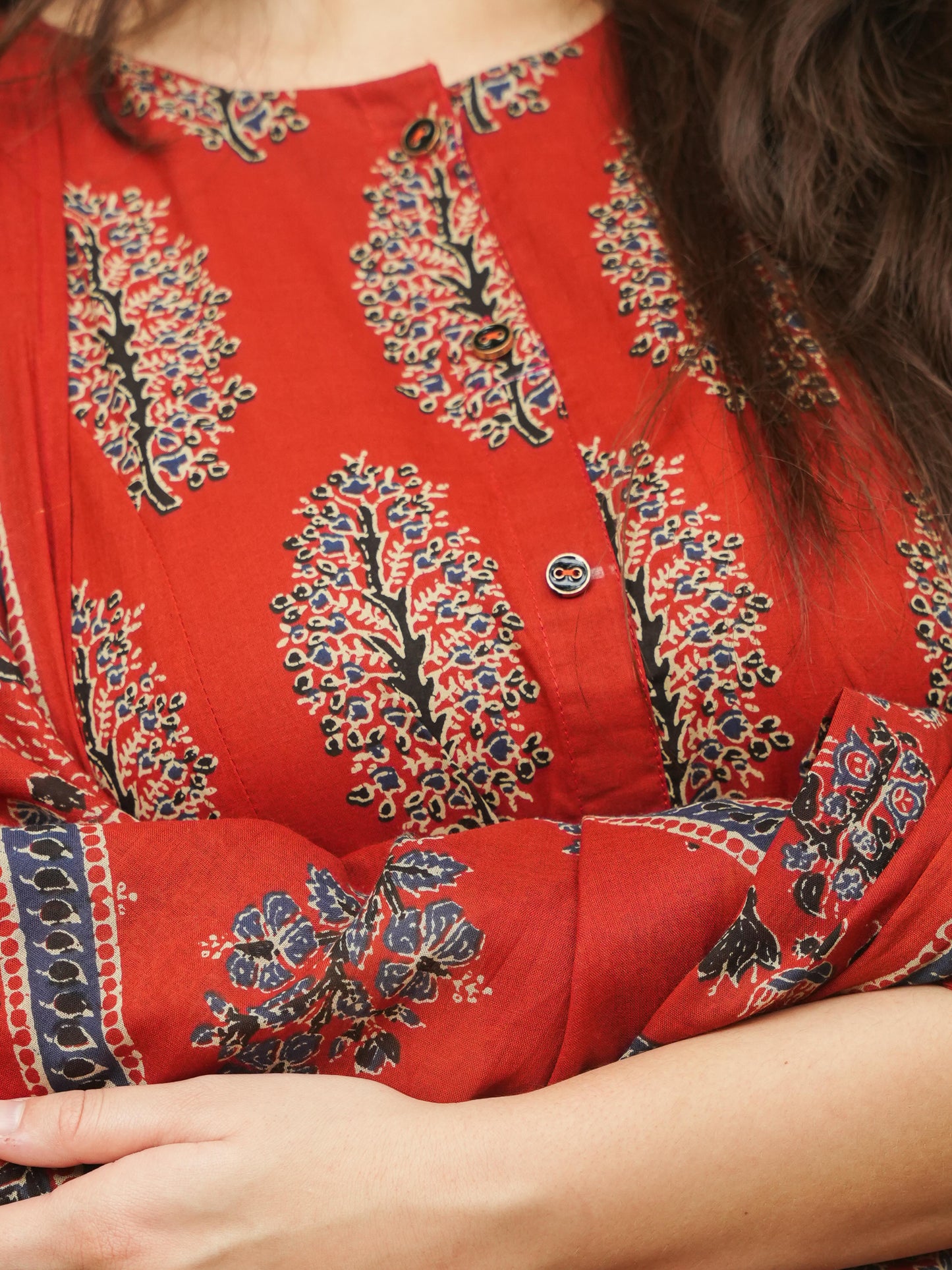 Soft Cotton Floral A-line Rust Kurta