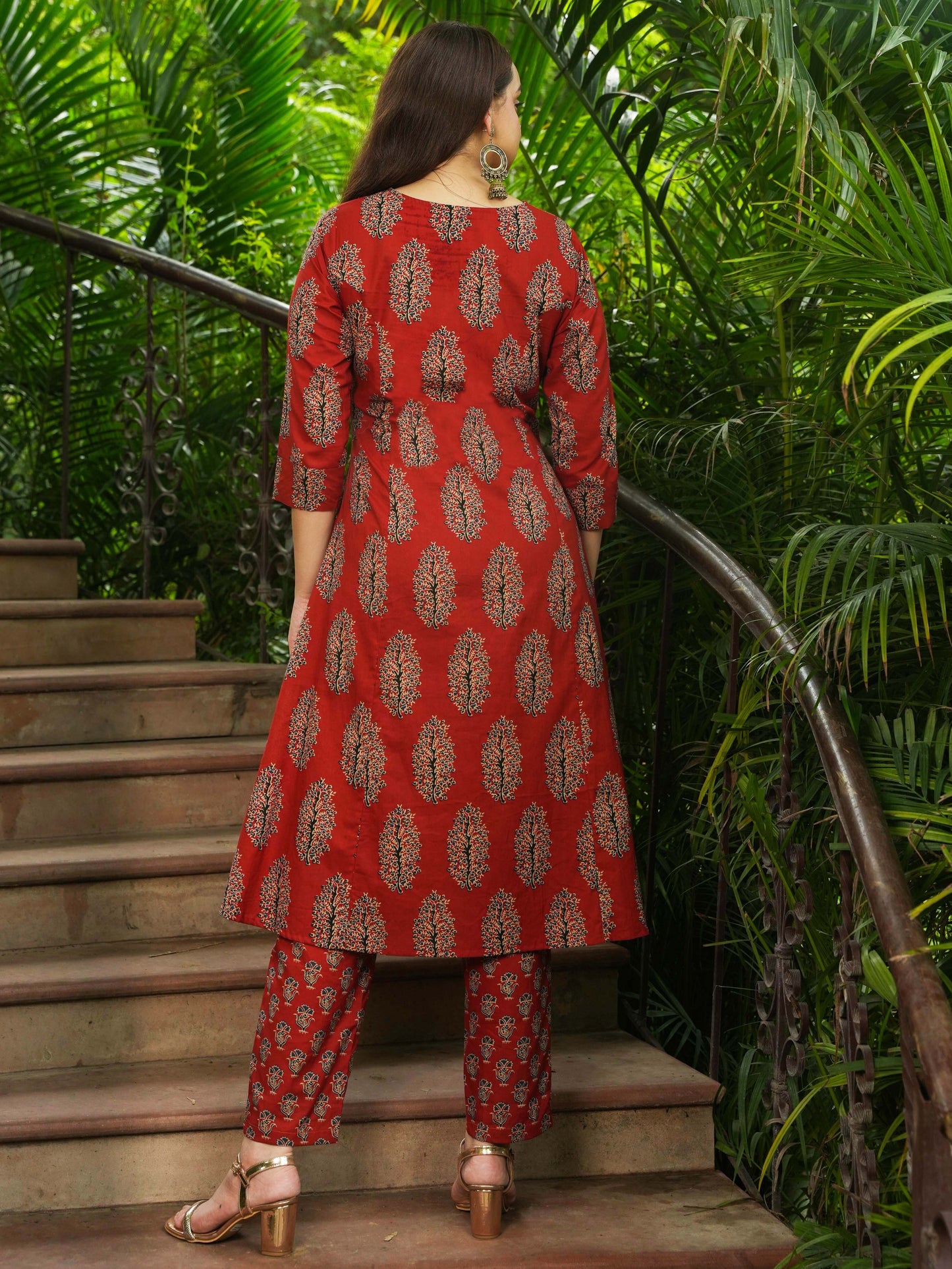 Soft Cotton Floral A-line Rust Kurta